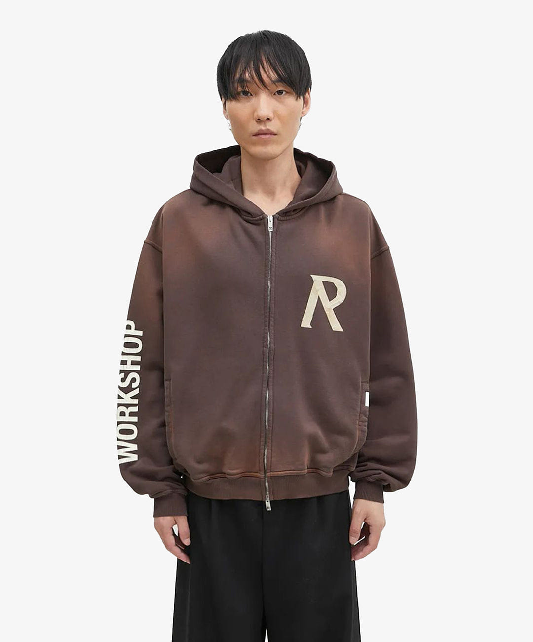 Represent | MASKING TAPE INITIAL ZIP HOODIE { CEDAR
