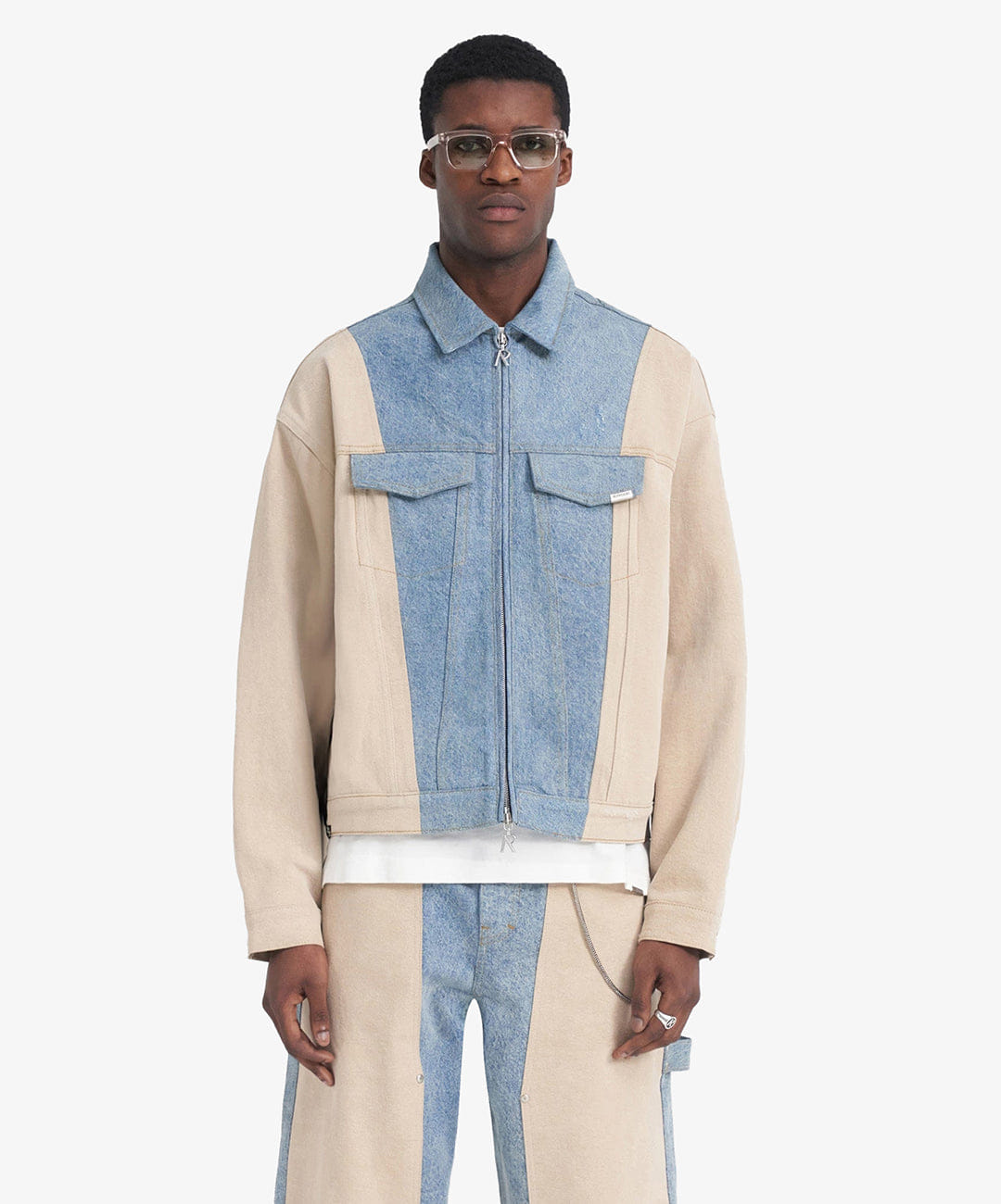 REPRESENT | R4 COLOUR BLOCK DENIM JACKET { BLUE