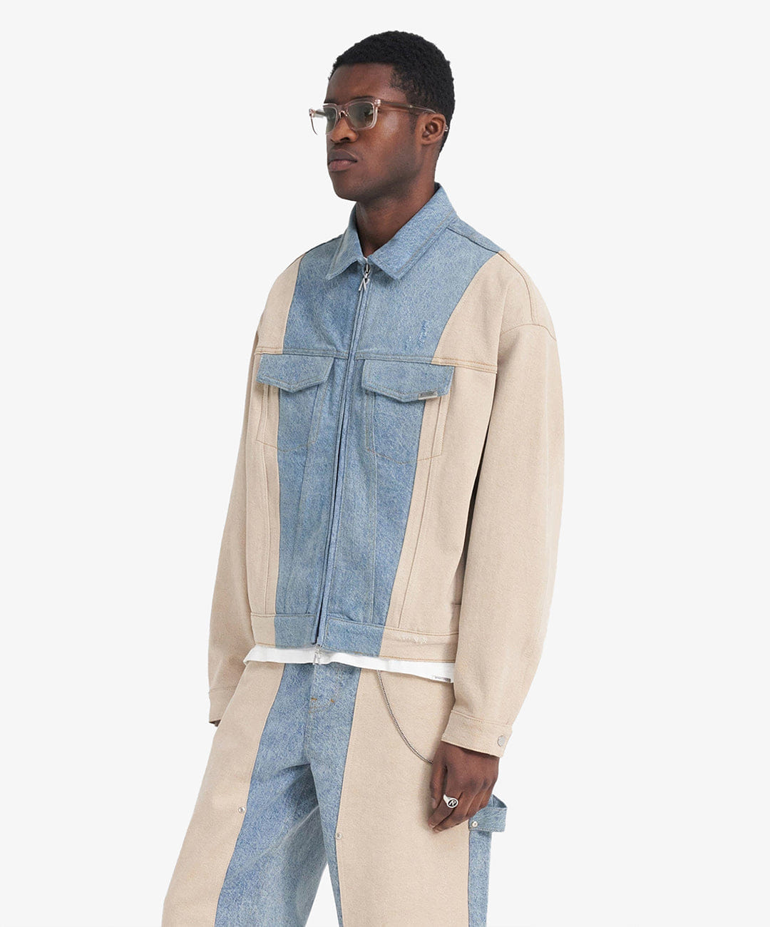 REPRESENT | R4 COLOUR BLOCK DENIM JACKET { BLUE