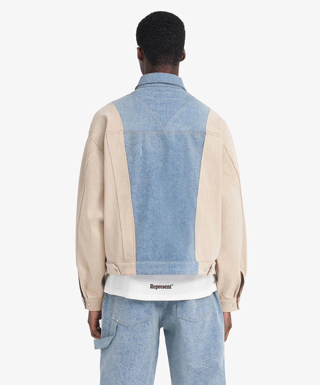 REPRESENT | R4 COLOUR BLOCK DENIM JACKET { BLUE