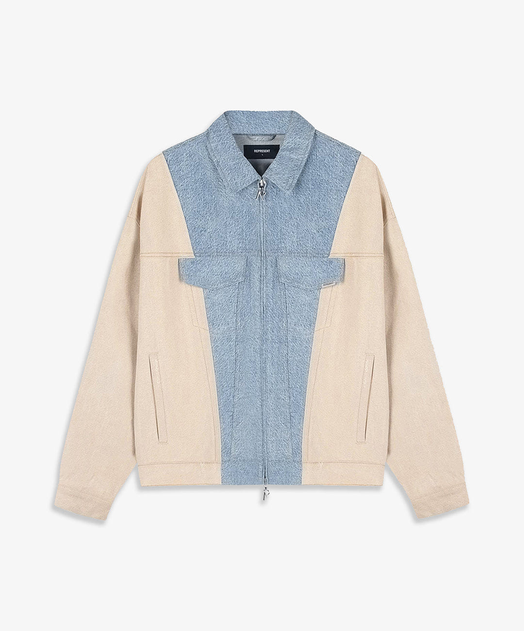 REPRESENT | R4 COLOUR BLOCK DENIM JACKET { BLUE