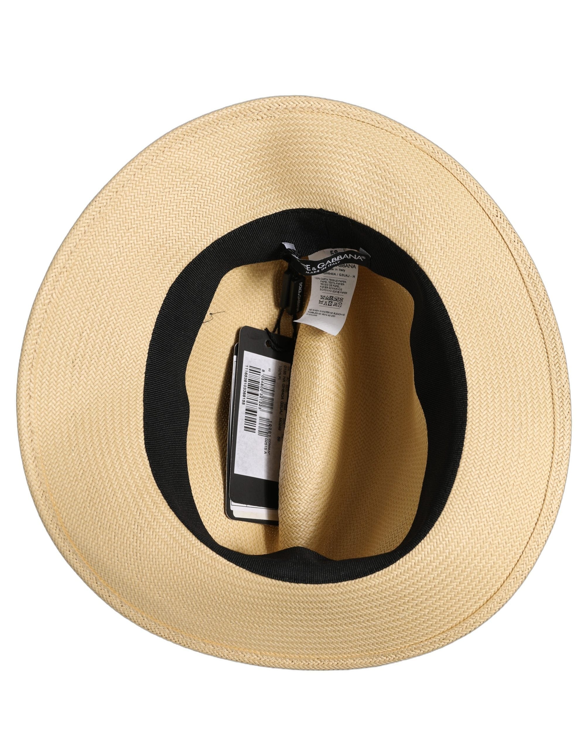 Dolce & Gabbana Men Beige Paper Straw Fedora Panama Capello Men's Hat