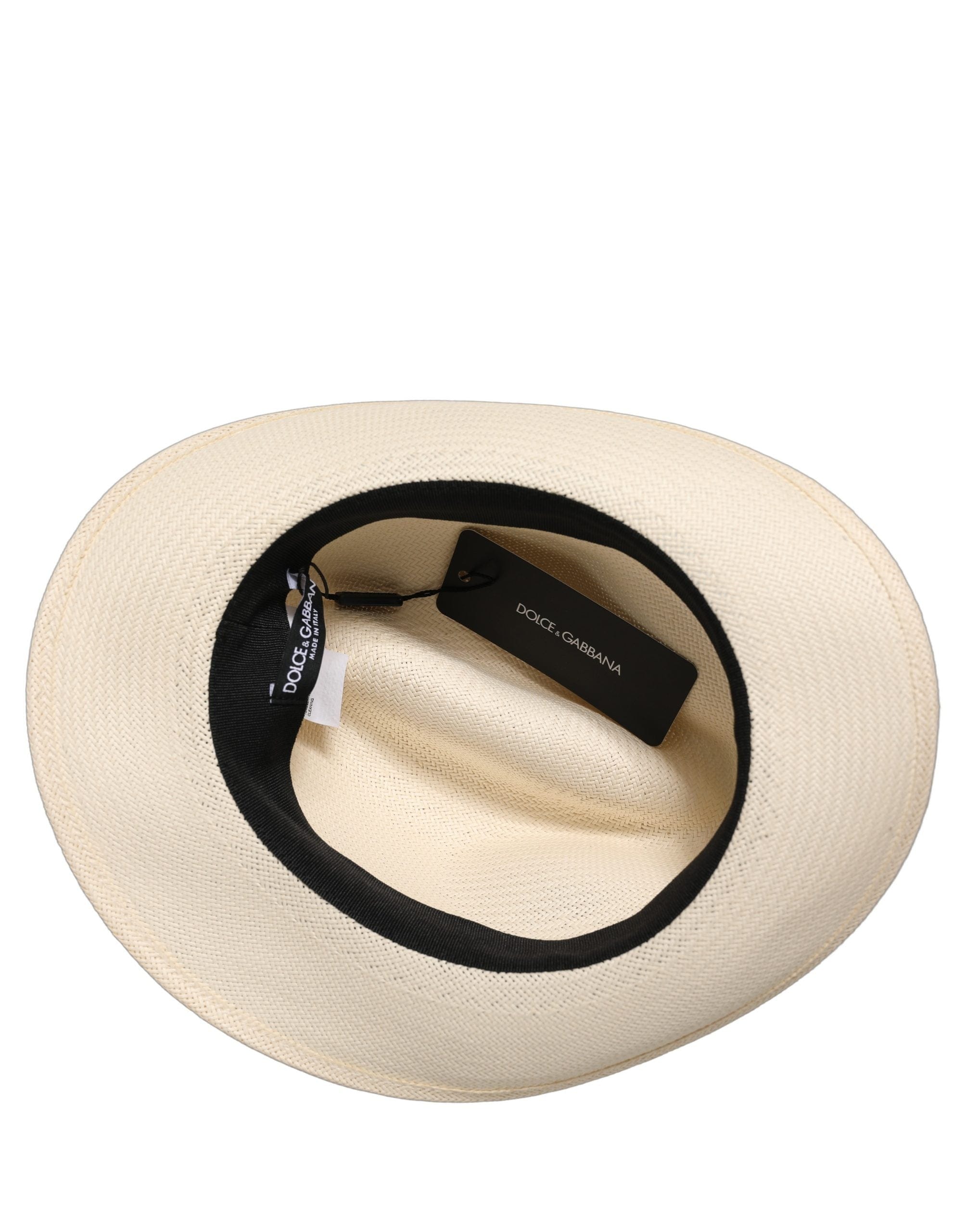 Dolce & Gabbana Men White Paper Straw Fedora Panama Capello Men's Hat