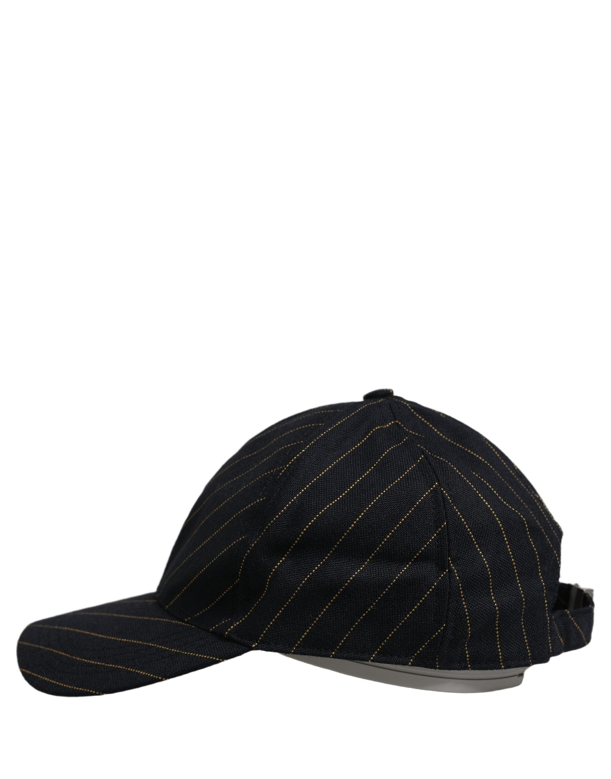 Dolce & Gabbana Black Gold Pinstriped Cotton Baseball Cap Men's Hat