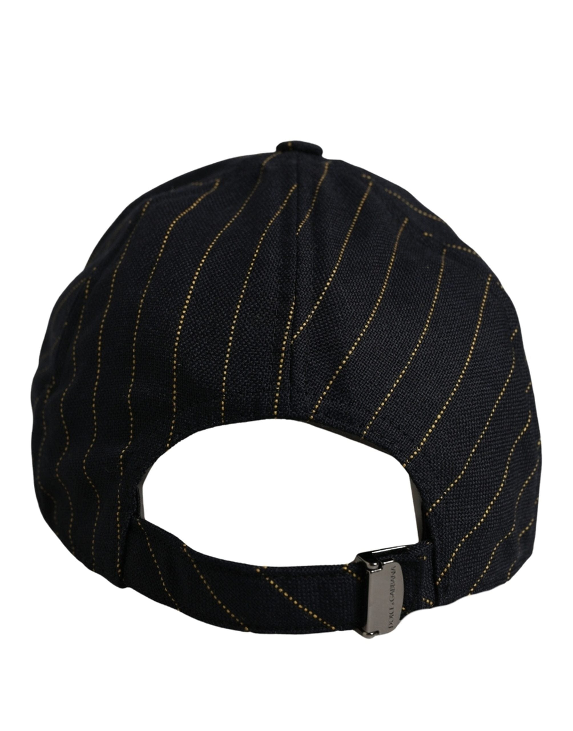 Dolce & Gabbana Black Gold Pinstriped Cotton Baseball Cap Men's Hat