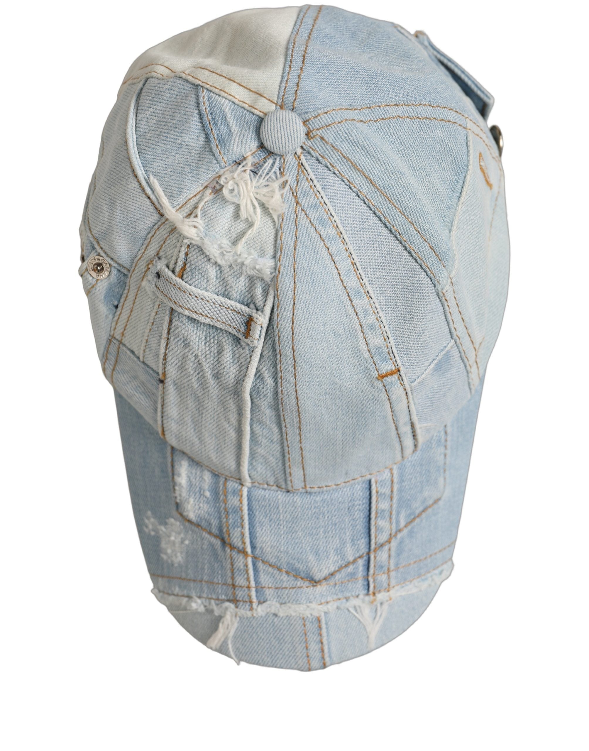 Dolce & Gabbana Men Blue Patchwork Cotton Denim Baseball Cap Men's Hat