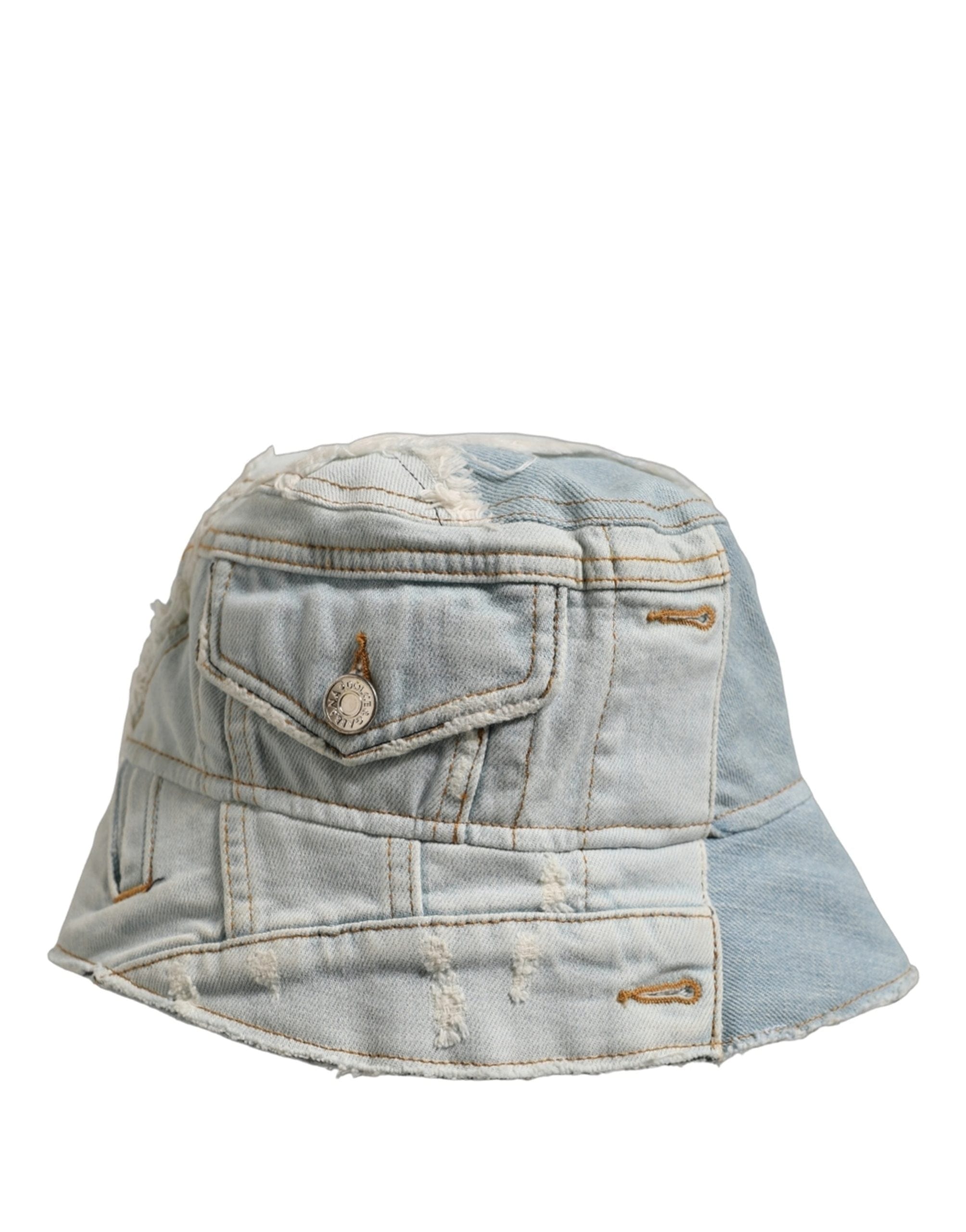 Dolce & Gabbana Men Blue Patchwork Cotton Denim Bucket Cap Men's Hat