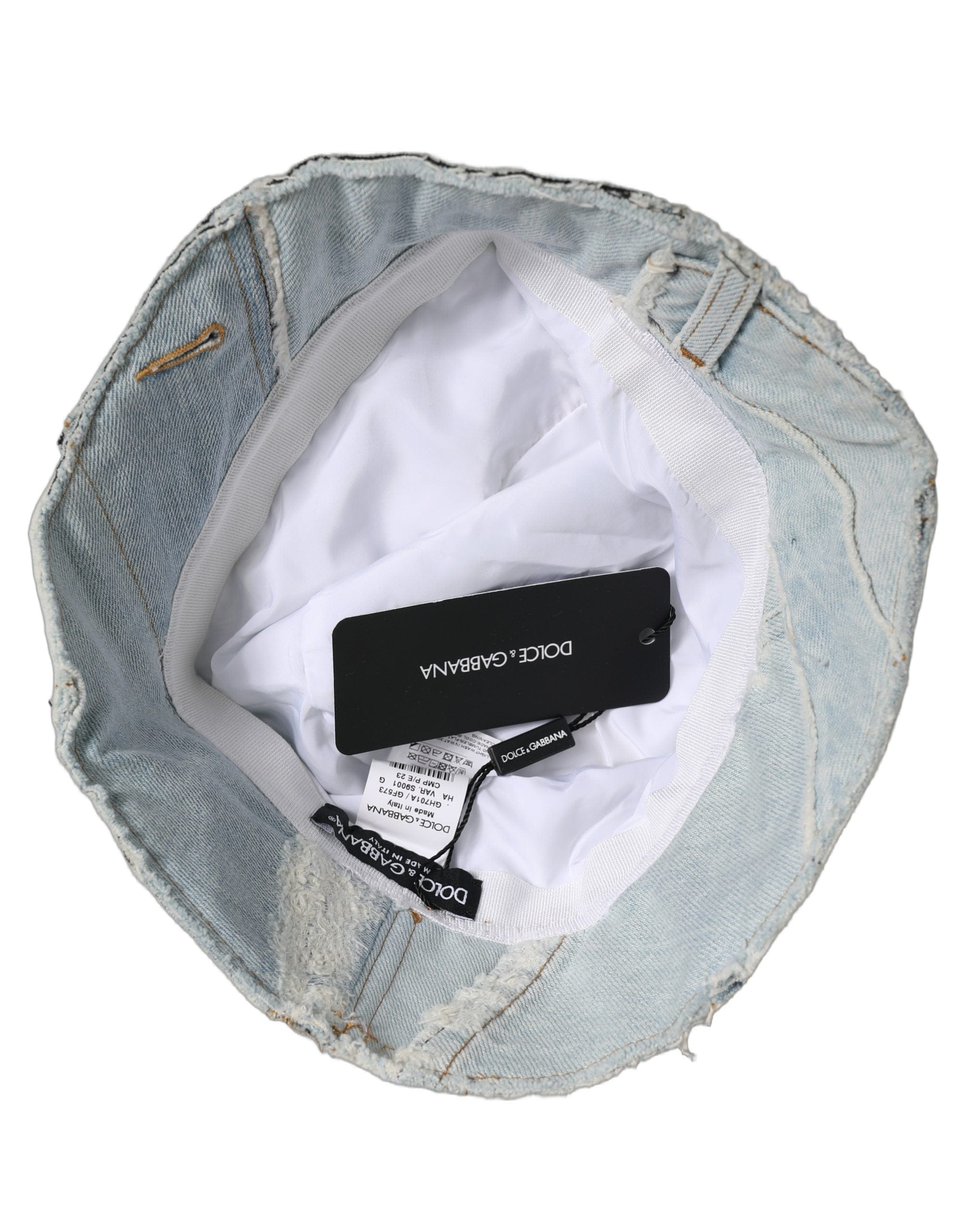 Dolce & Gabbana Men Blue Patchwork Cotton Denim Bucket Cap Men's Hat