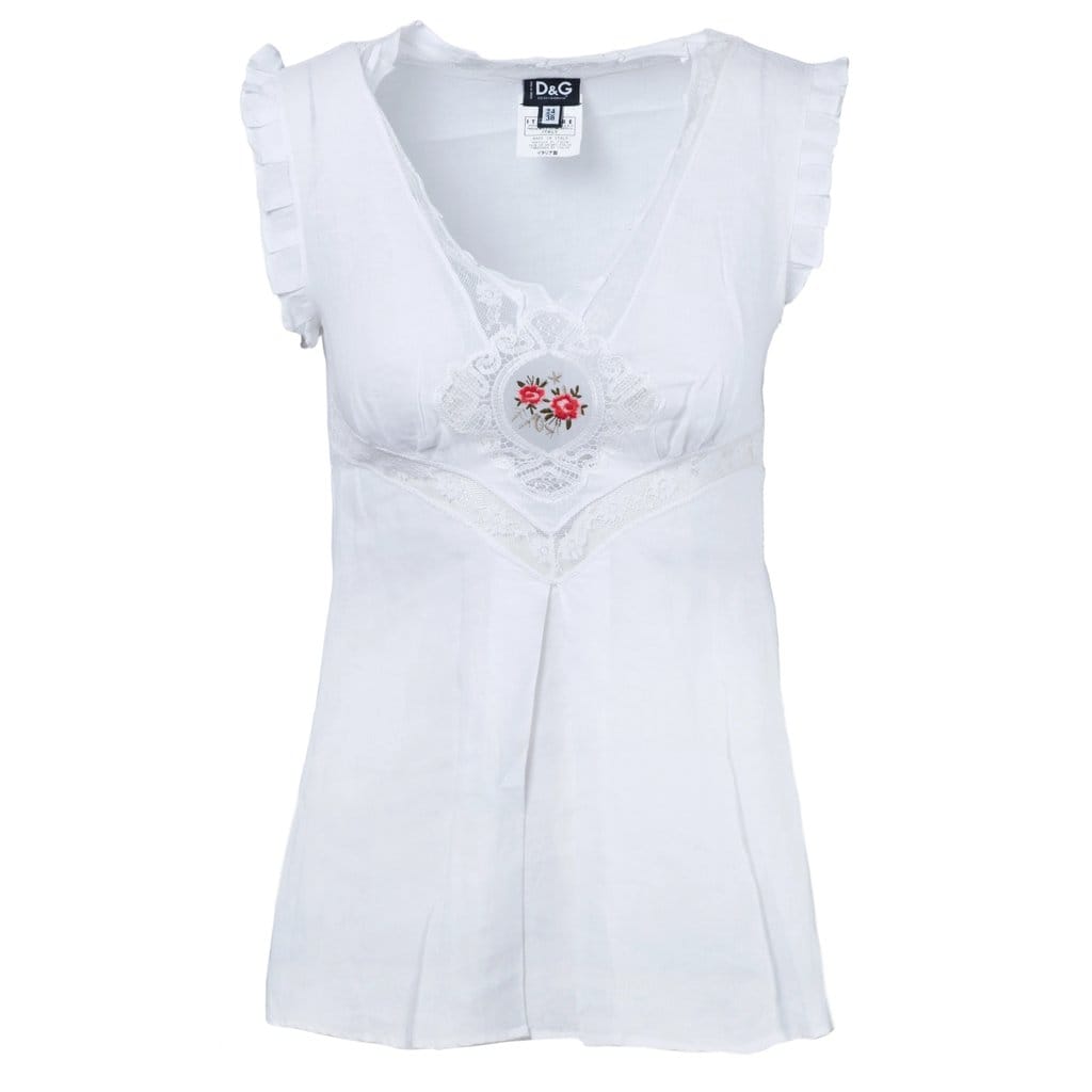 Dolce & Gabbana Floral Lace Top with Ruffled Cap Sleeves - '10s