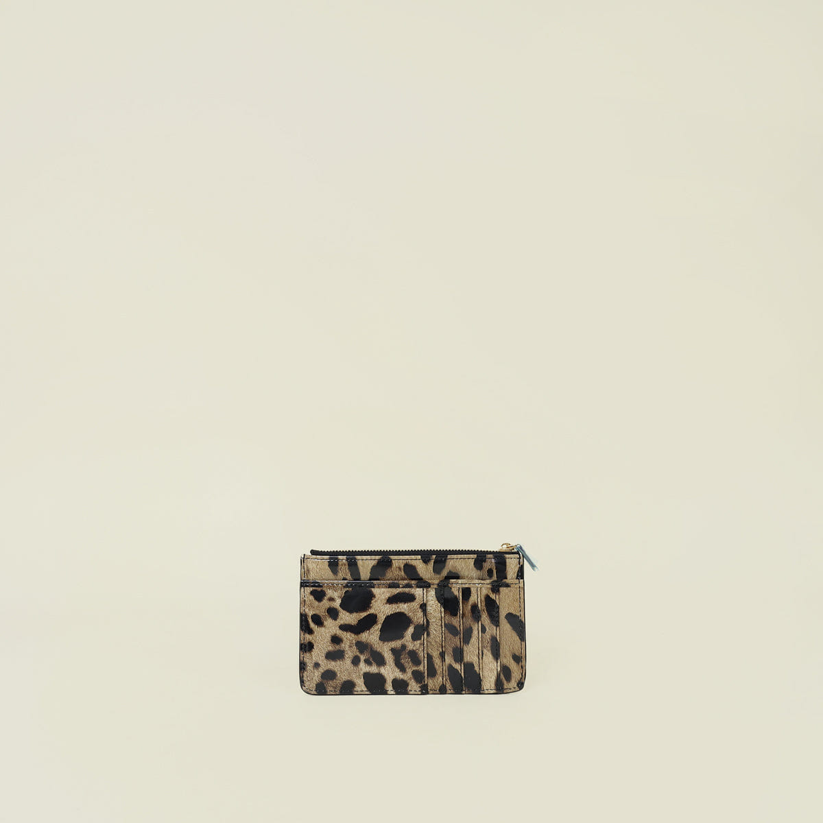 Dolce & Gabbana Bicolor Leopard Print Logo Plaque Medium Zip Card Holder