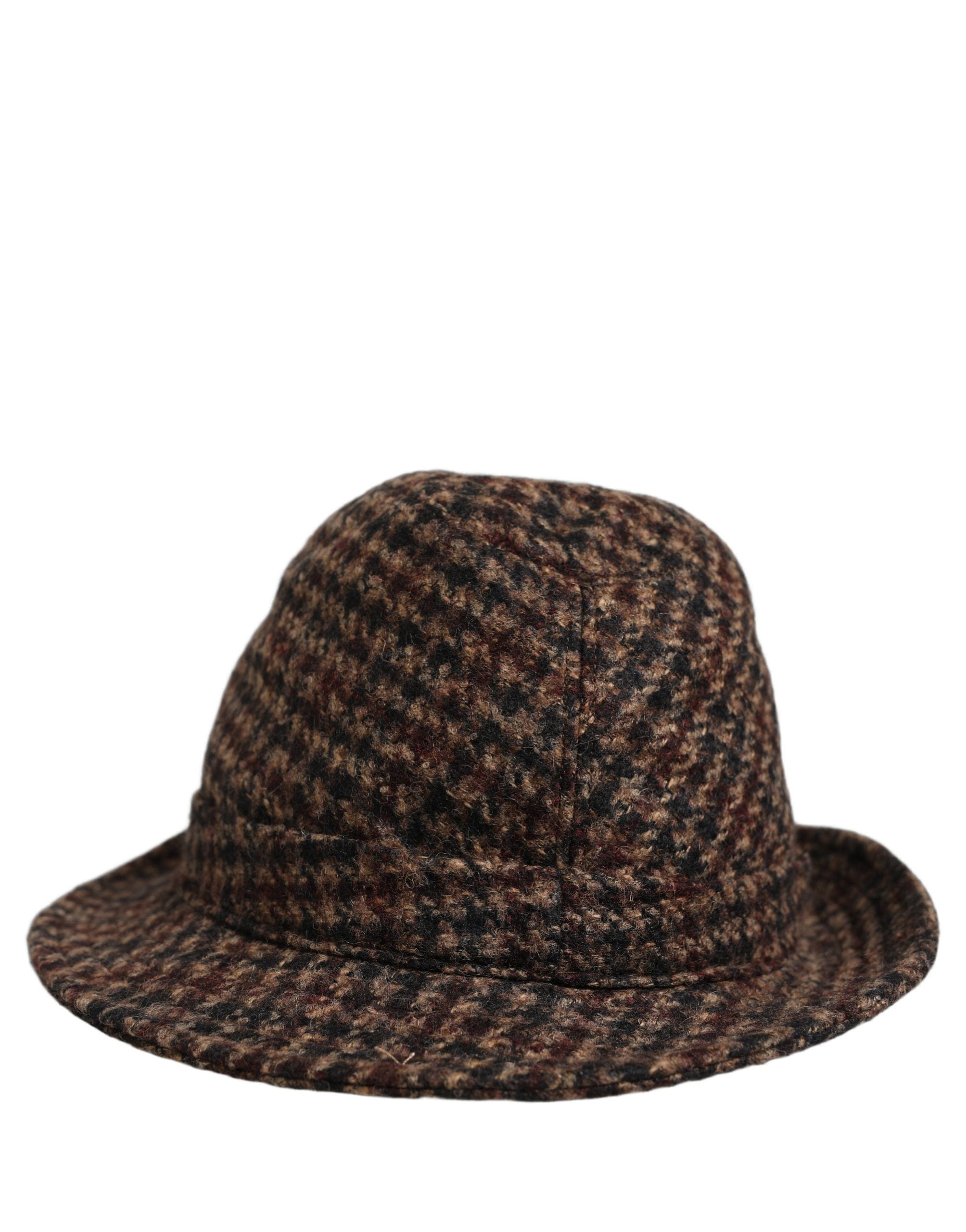 Dolce & Gabbana Brown Checkered Wool Tweed Fedora Capello Women's Hats