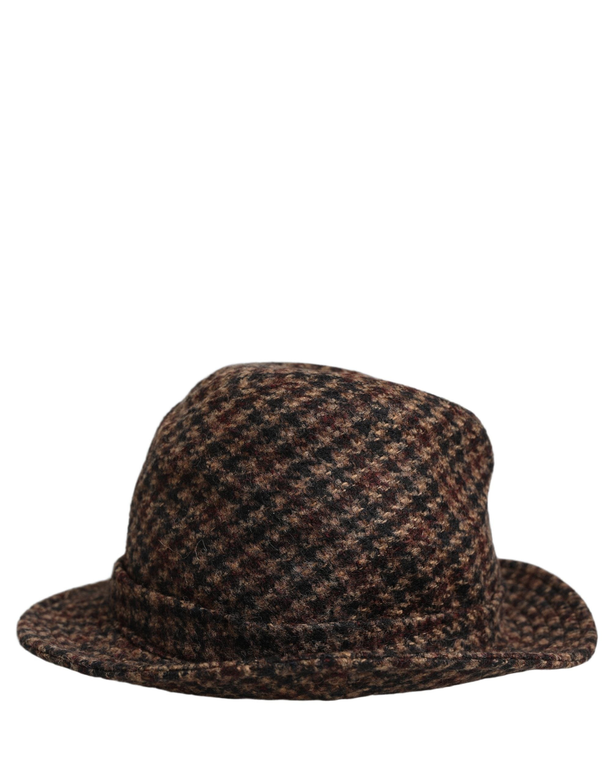 Dolce & Gabbana Brown Checkered Wool Tweed Fedora Capello Women's Hats