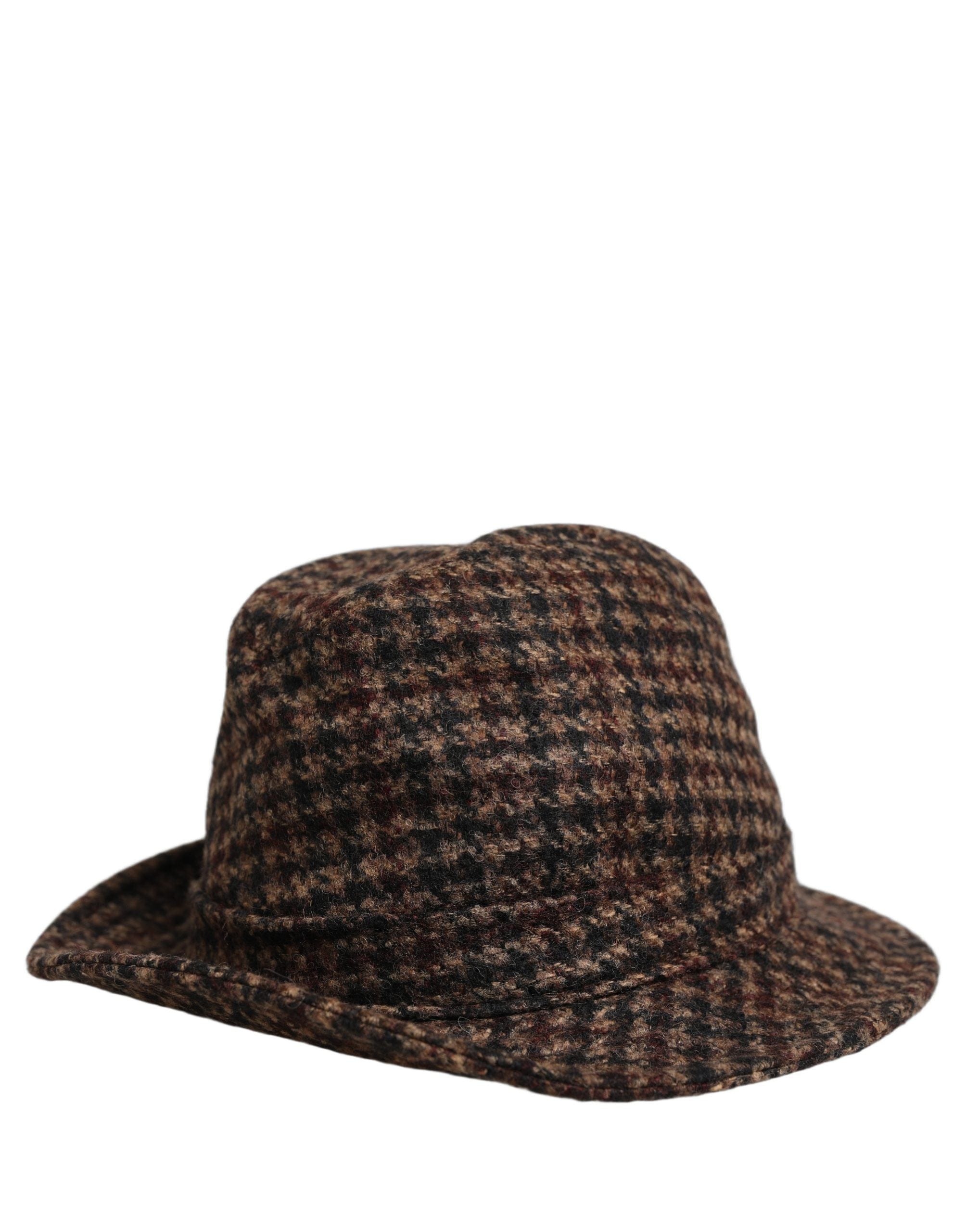 Dolce & Gabbana Brown Checkered Wool Tweed Fedora Capello Women's Hats