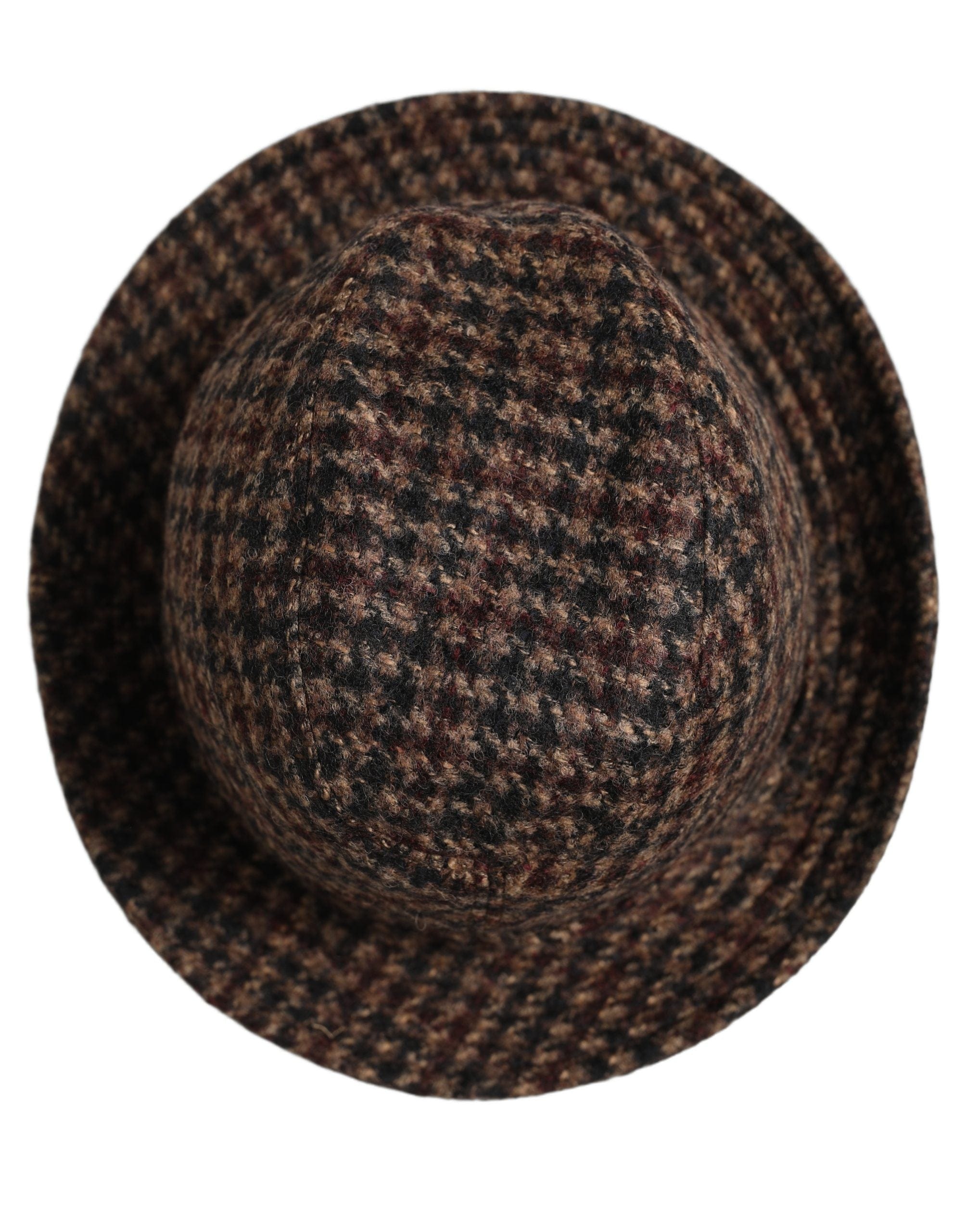 Dolce & Gabbana Brown Checkered Wool Tweed Fedora Capello Women's Hats