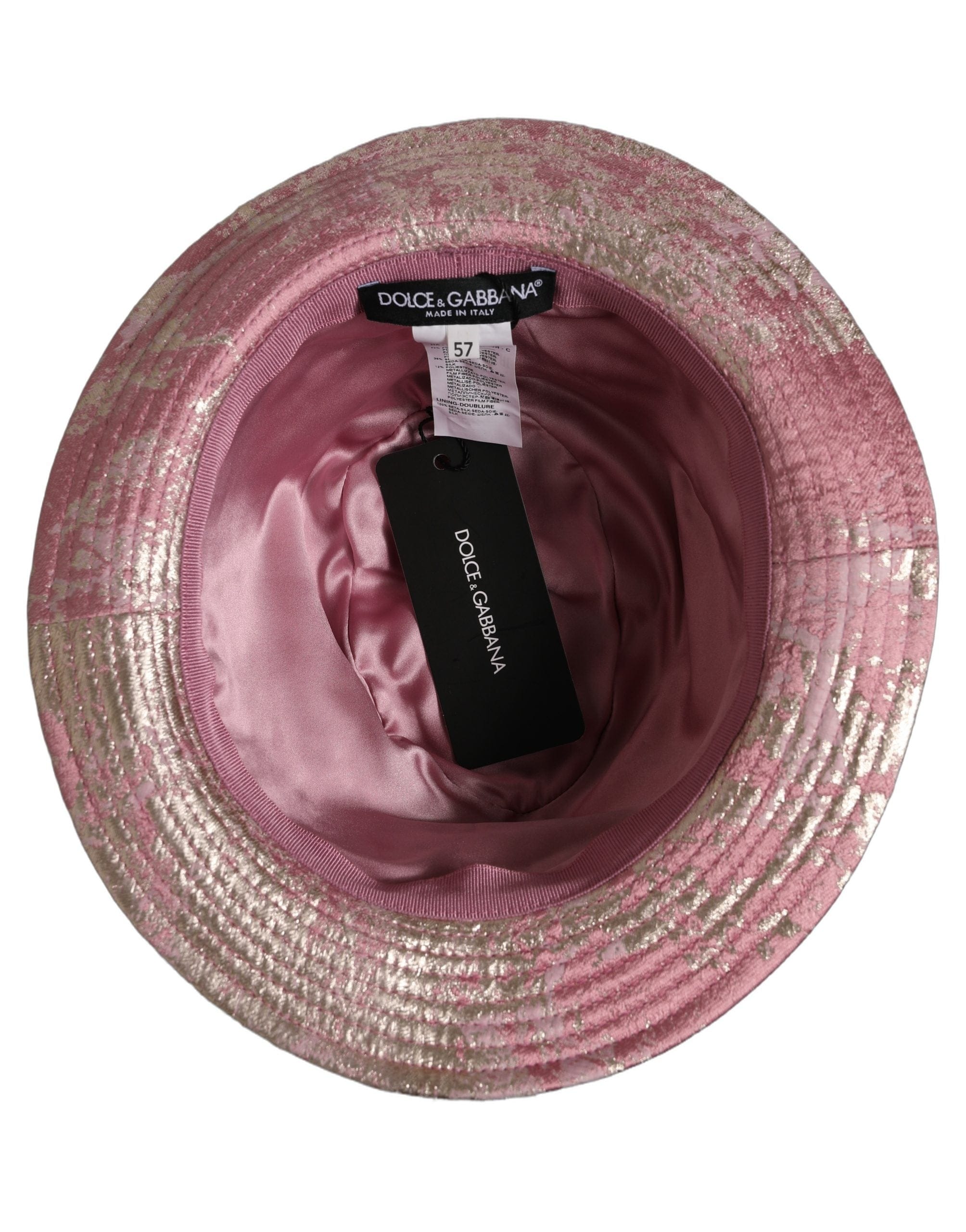 Dolce & Gabbana Pink Metallic Jacquard Pattern Bucket Capello Women's Hat