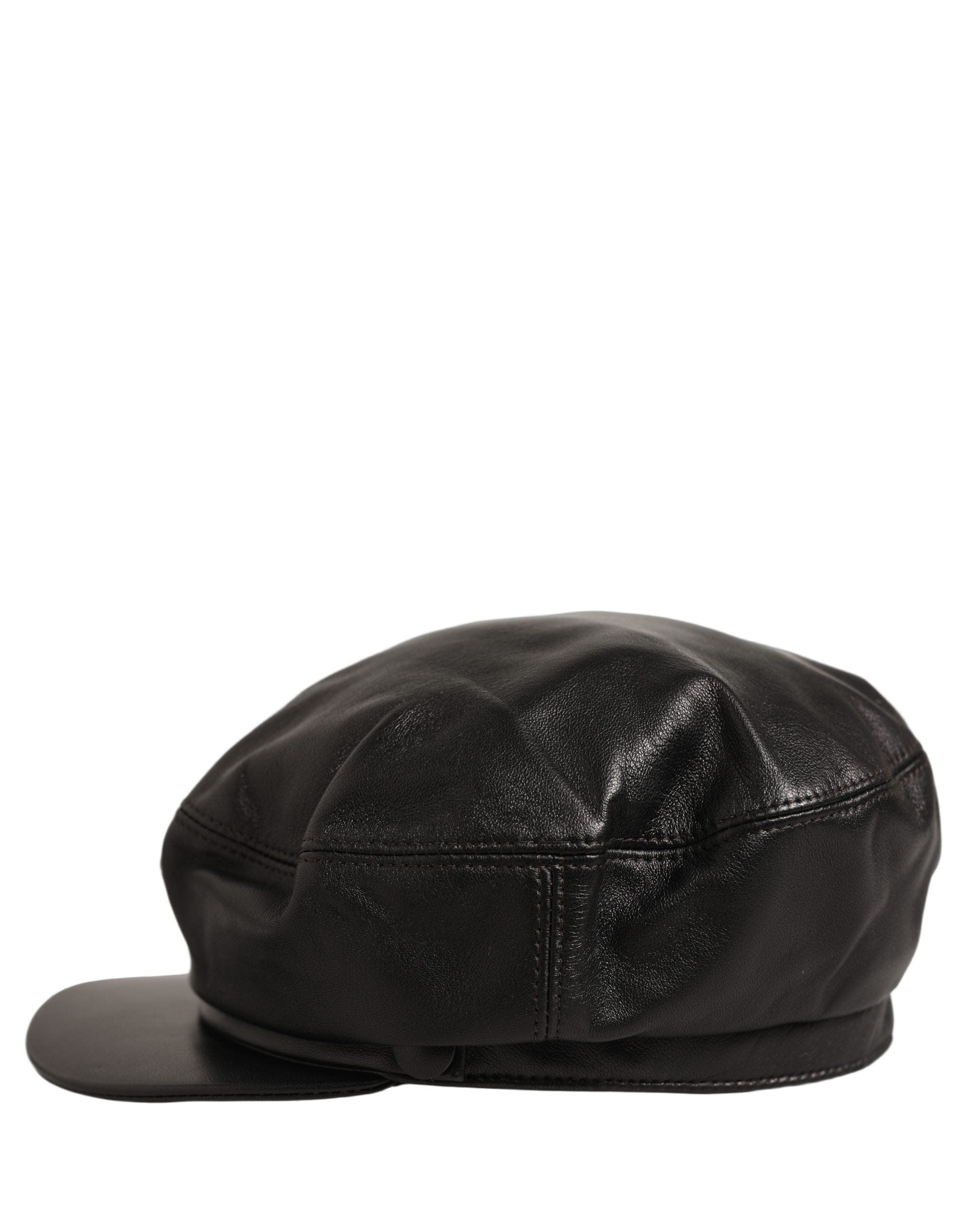 Dolce & Gabbana Black Lambskin Leather Newsboy Capello Women's Hat