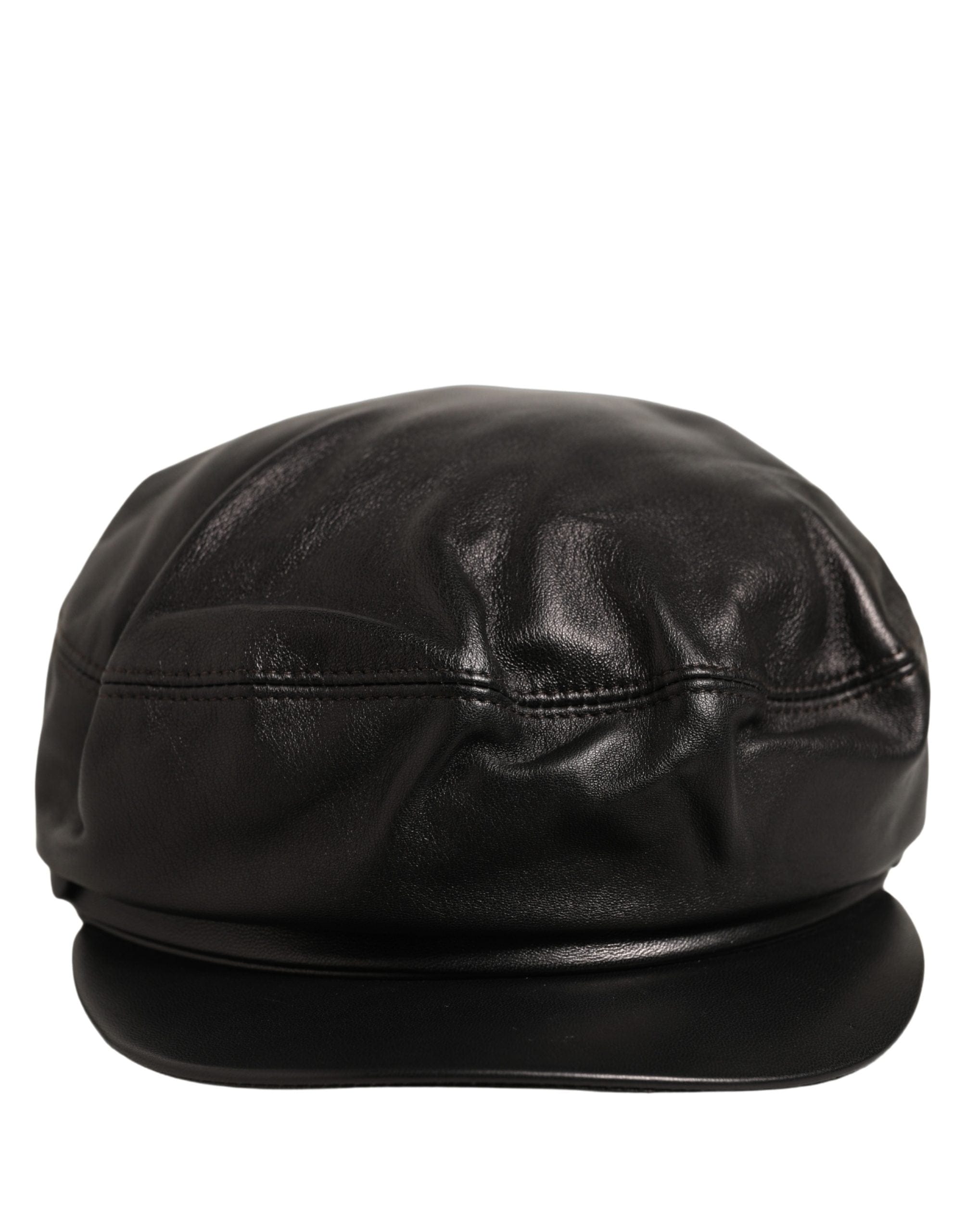 Dolce & Gabbana Black Lambskin Leather Newsboy Capello Women's Hat