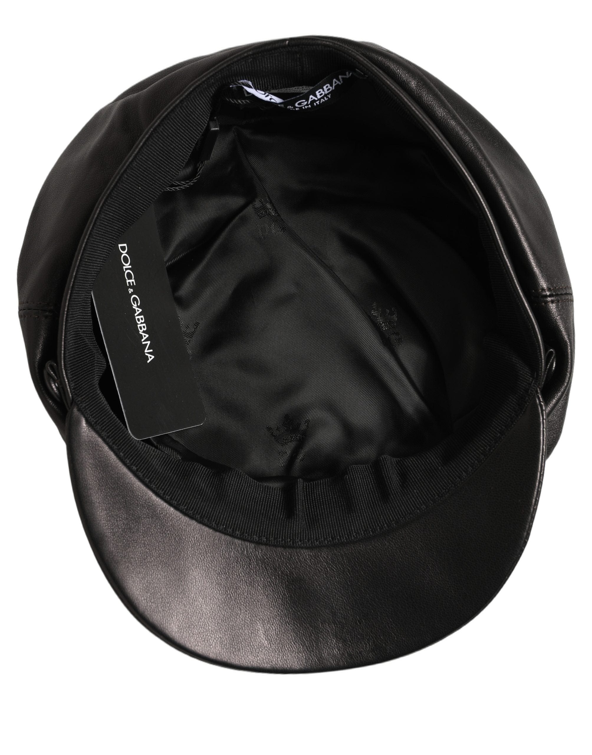 Dolce & Gabbana Black Lambskin Leather Newsboy Capello Women's Hat