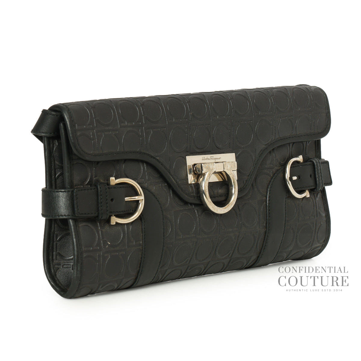 Salvatore Ferragamo Gancini Black Monogram Shoulder Bag