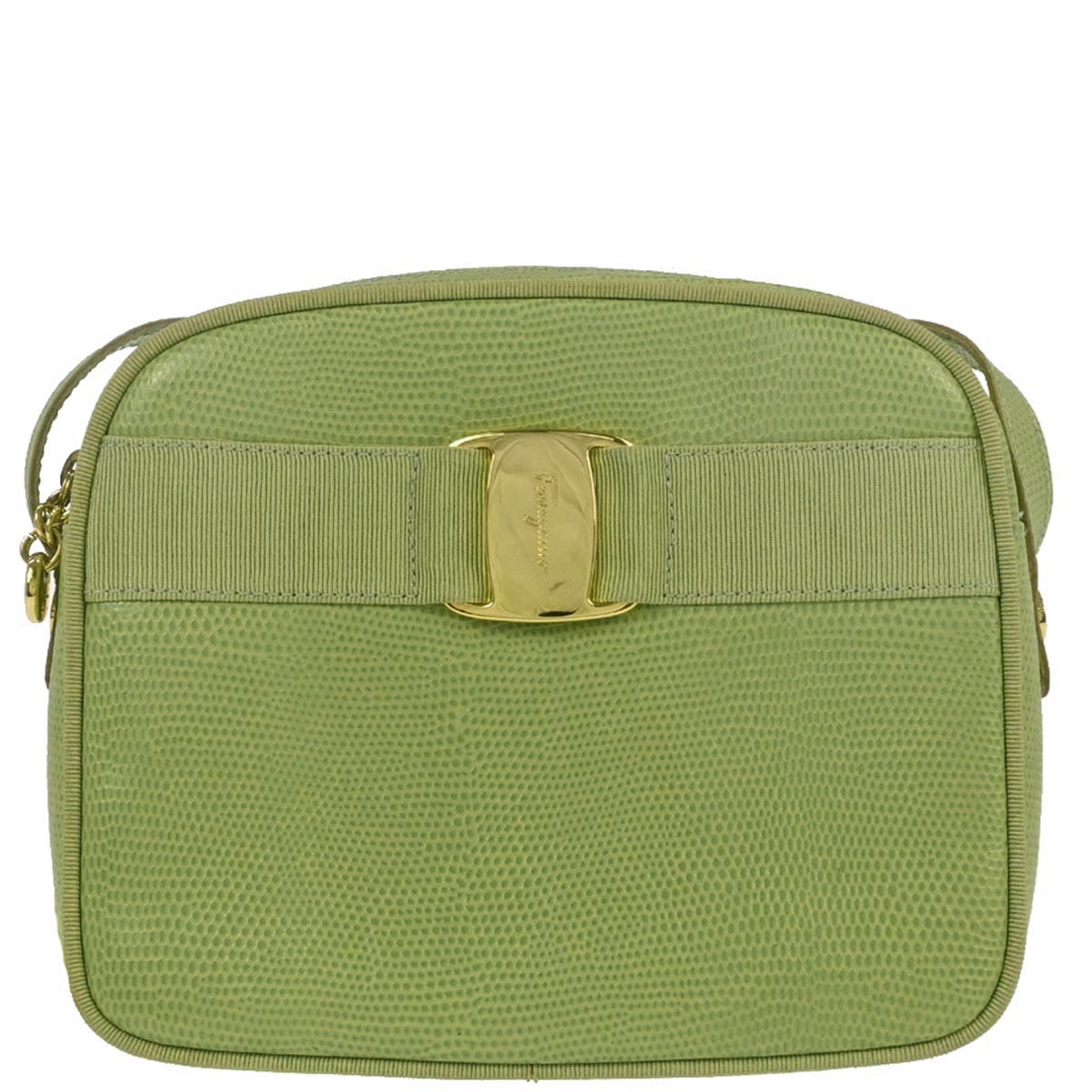Salvatore Ferragamo Green Embossed Leather Vara Shoulder Bag
