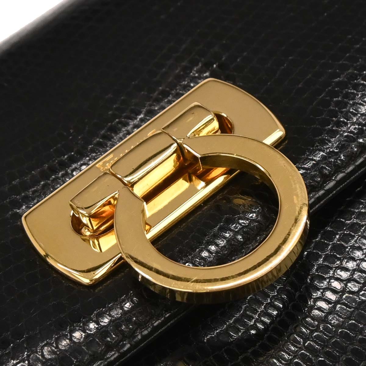 Salvatore Ferragamo Black Leather Gancini Shoulder Bag