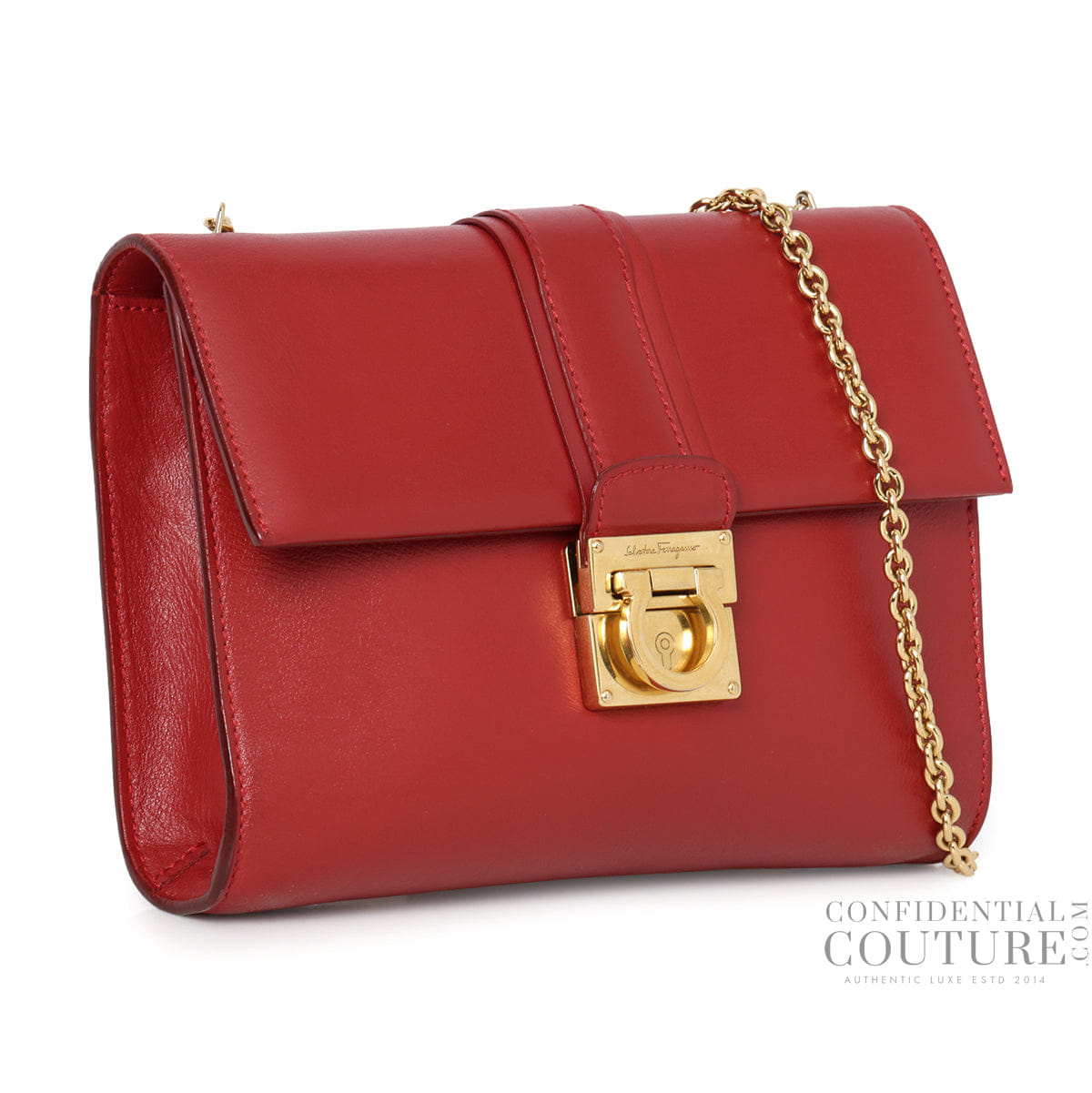Salvatore Ferragamo Zaffiro Red Gancini Leather Shoulder Bag