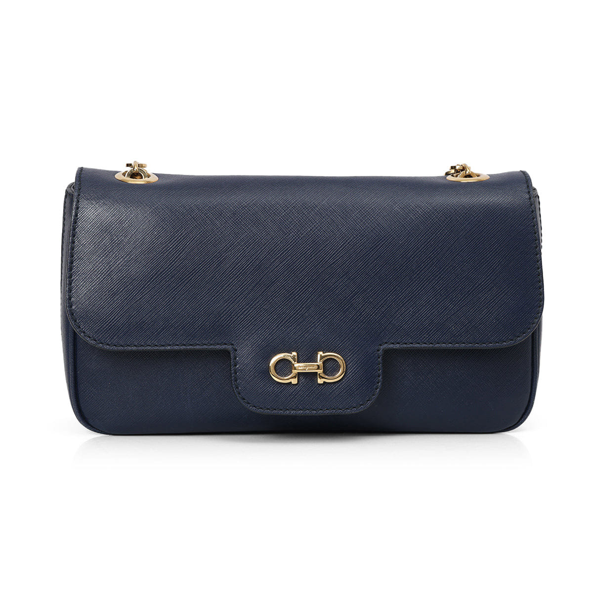Salvatore Ferragamo Dark Blue Leather Gancini Shoulder Bag One Size