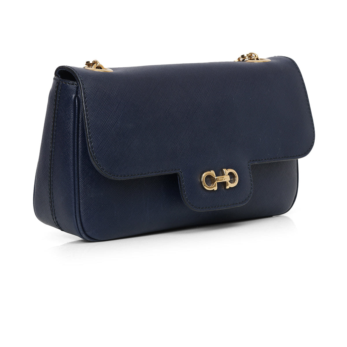 Salvatore Ferragamo Dark Blue Leather Gancini Shoulder Bag One Size