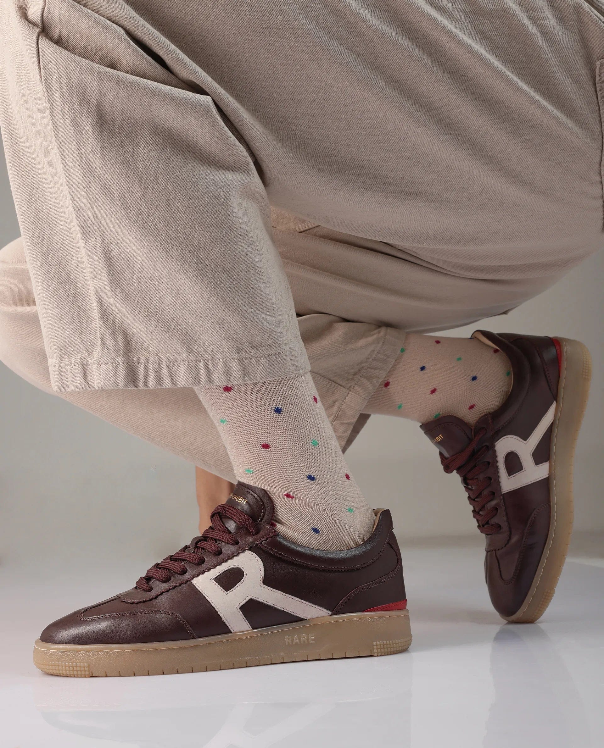 RAREZ Rare Rabbit Men Dorset Pro Burgundy Genuine Leather Shoes Low - Top Lace - Up Dual Tone Sneaker Shoes