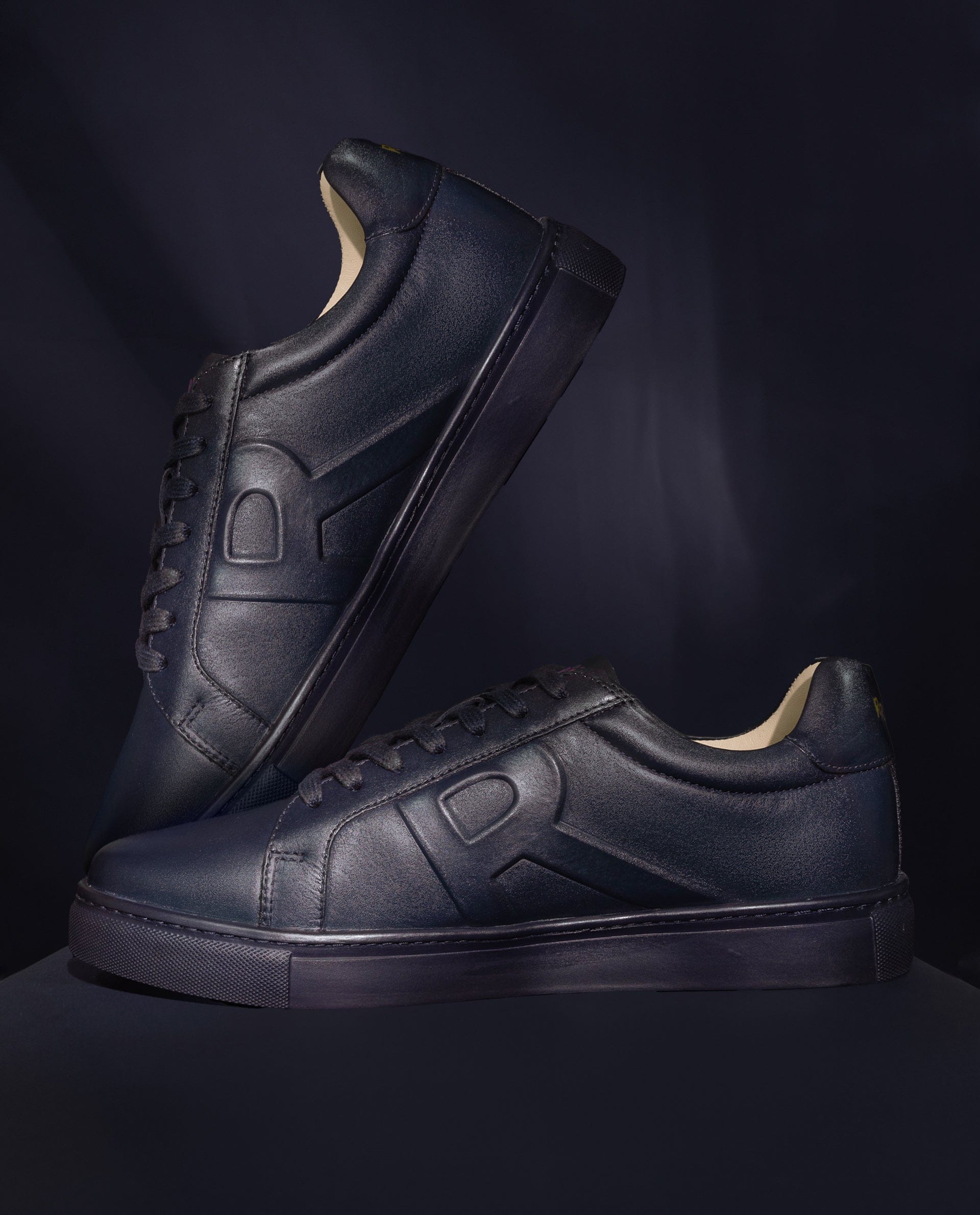 RAREZ Rare Rabbit Men's Odessa Navy Genuine Leather Round Toe Low - Top Lace - Up Monochromatic Sneaker
