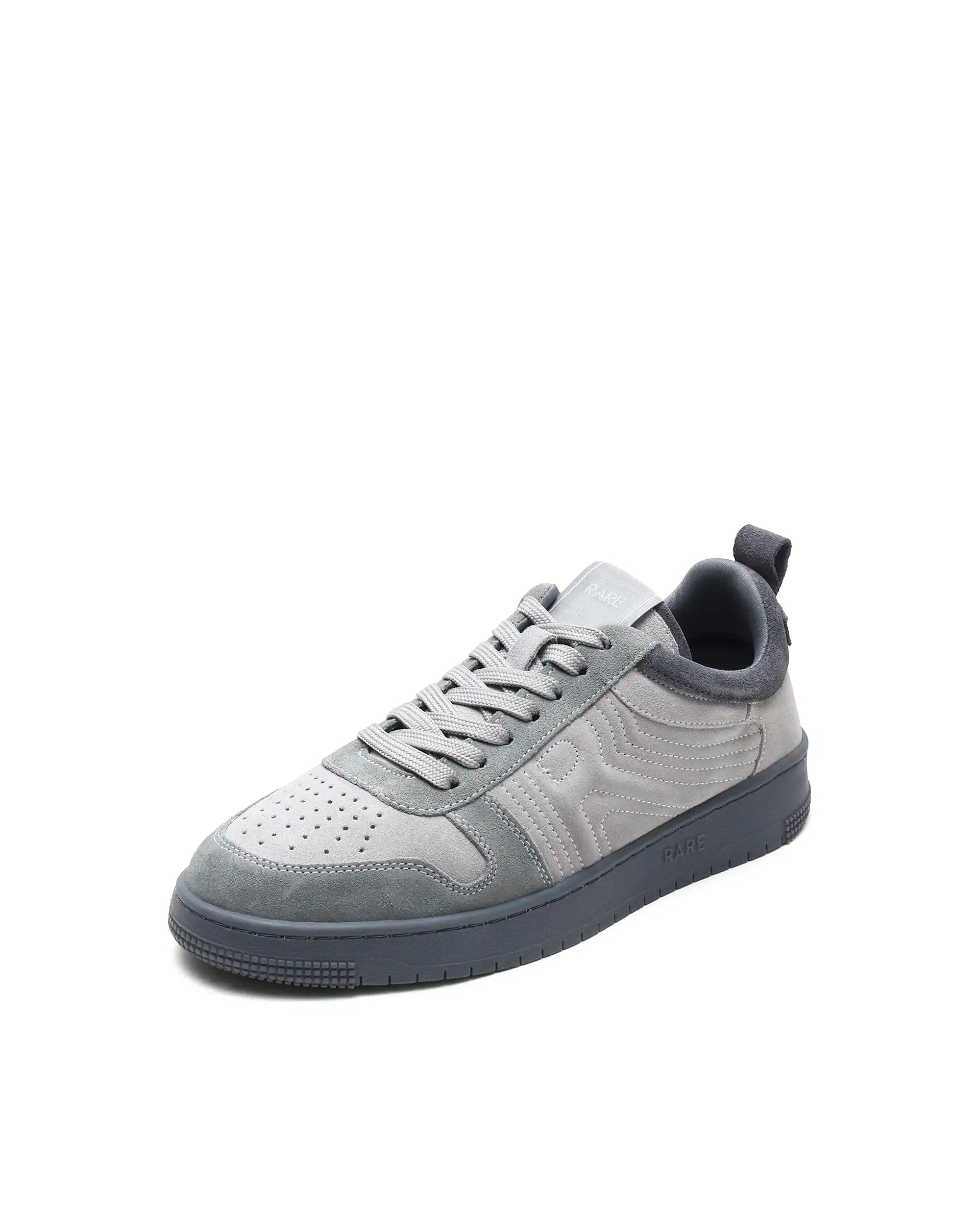 Rarez Men's Banes Light Grey Genuine Suede Leather Low - Top Lace Up Sneaker Shoes