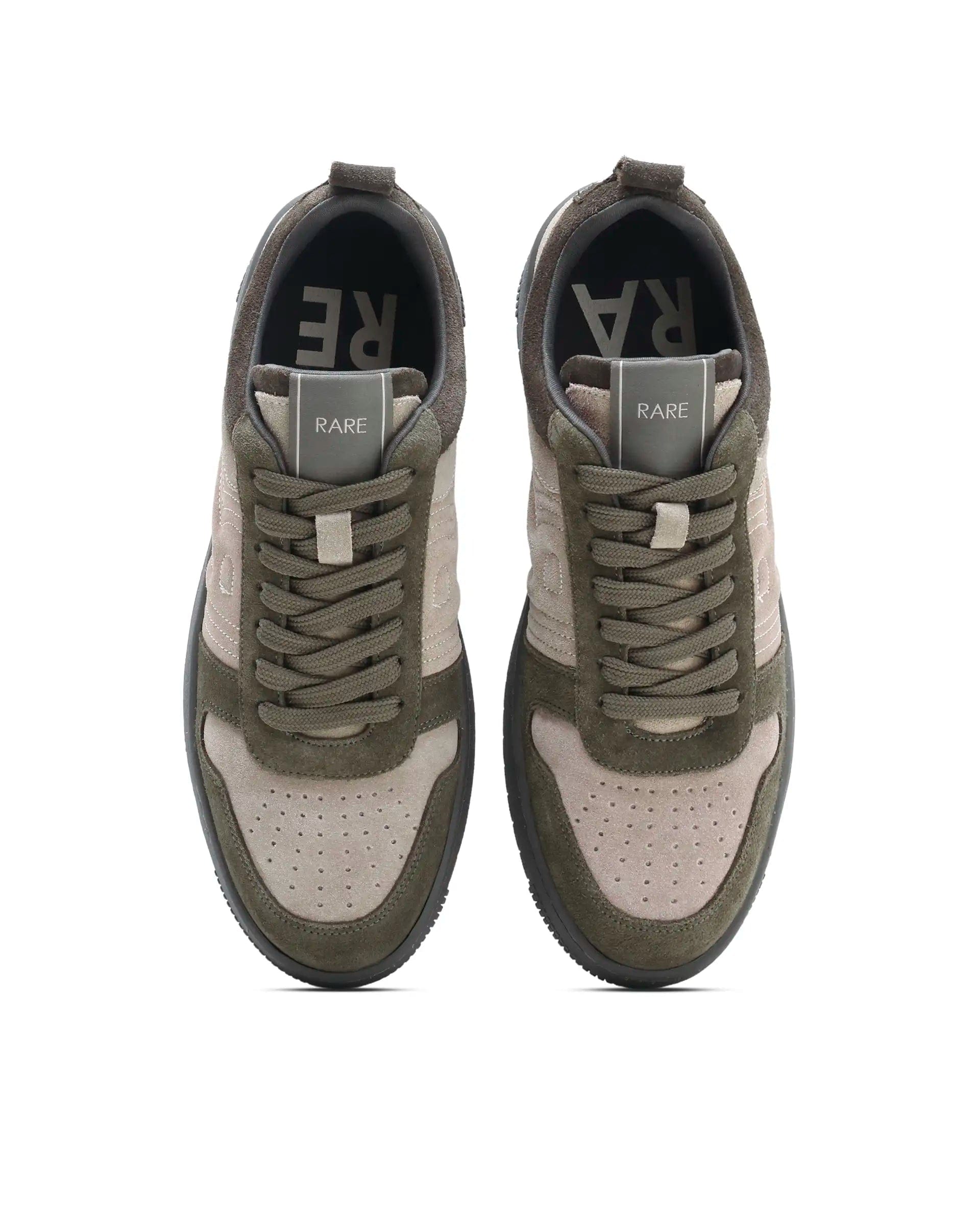 Rarez Men's Banes Primary Olive Genuine Suede Leather Low - Top Lace Up Sneaker Shoes