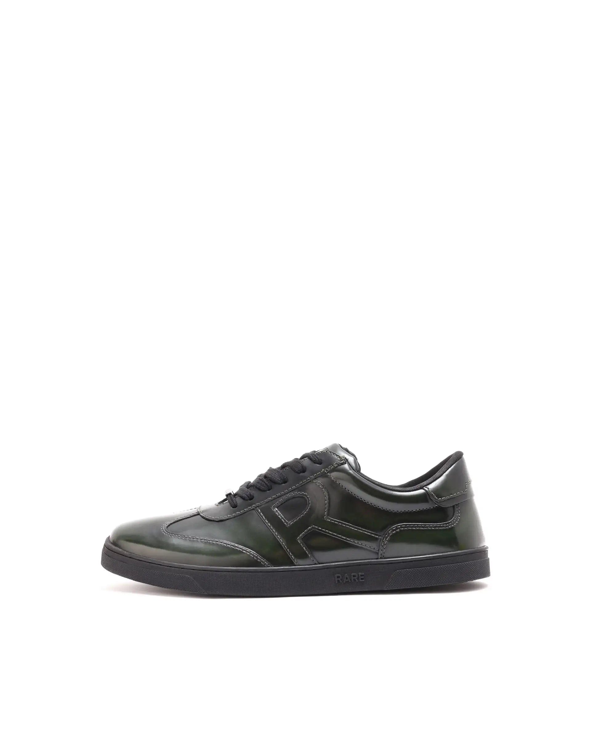 RAREZ Rare Rabbit Mens Mercury Green Shiny Brush Off Leather Lace Up Low Top Round Toe Smart Casual Sneaker Shoes