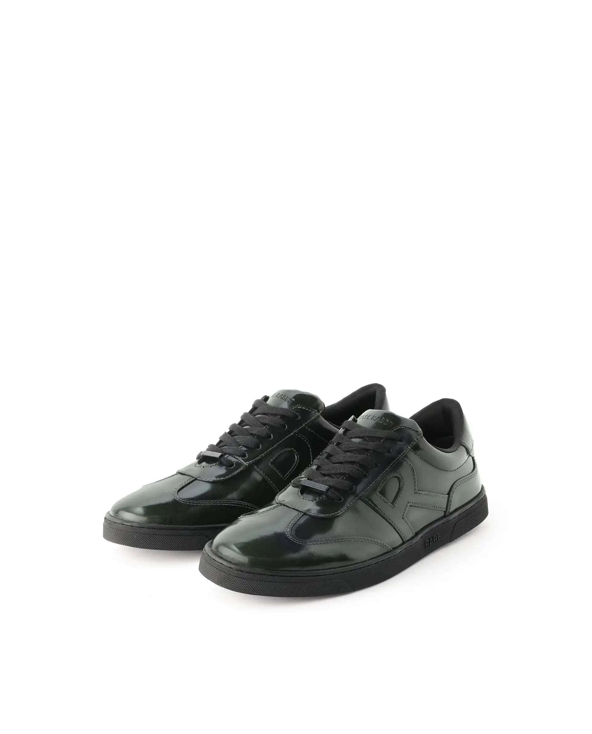 RAREZ Rare Rabbit Mens Mercury Green Shiny Brush Off Leather Lace Up Low Top Round Toe Smart Casual Sneaker Shoes