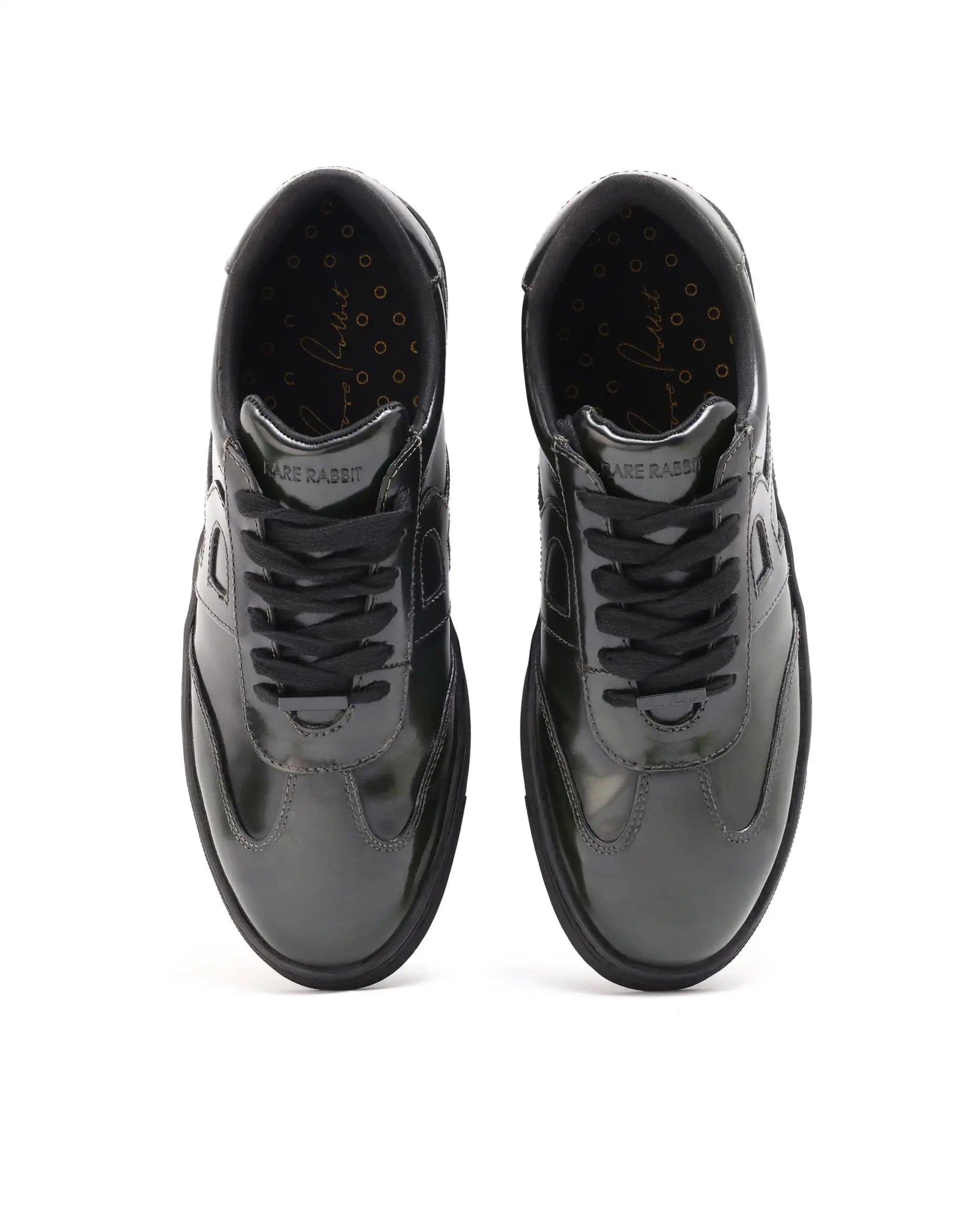 RAREZ Rare Rabbit Mens Mercury Green Shiny Brush Off Leather Lace Up Low Top Round Toe Smart Casual Sneaker Shoes