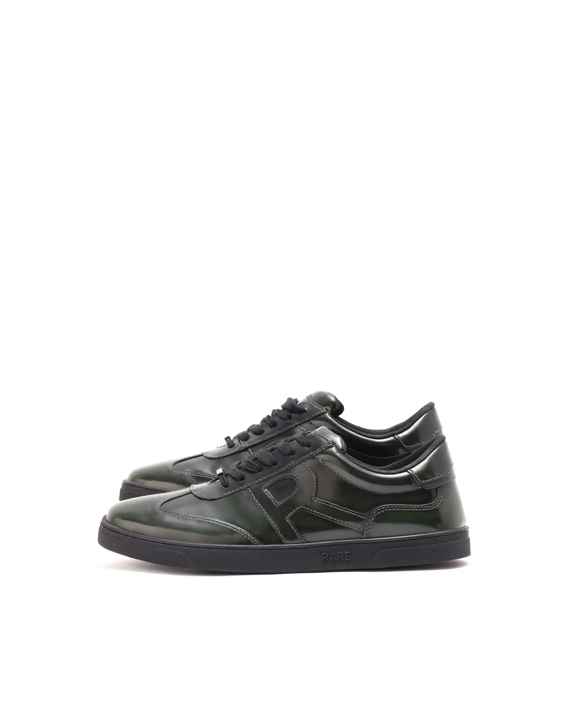 RAREZ Rare Rabbit Mens Mercury Green Shiny Brush Off Leather Lace Up Low Top Round Toe Smart Casual Sneaker Shoes