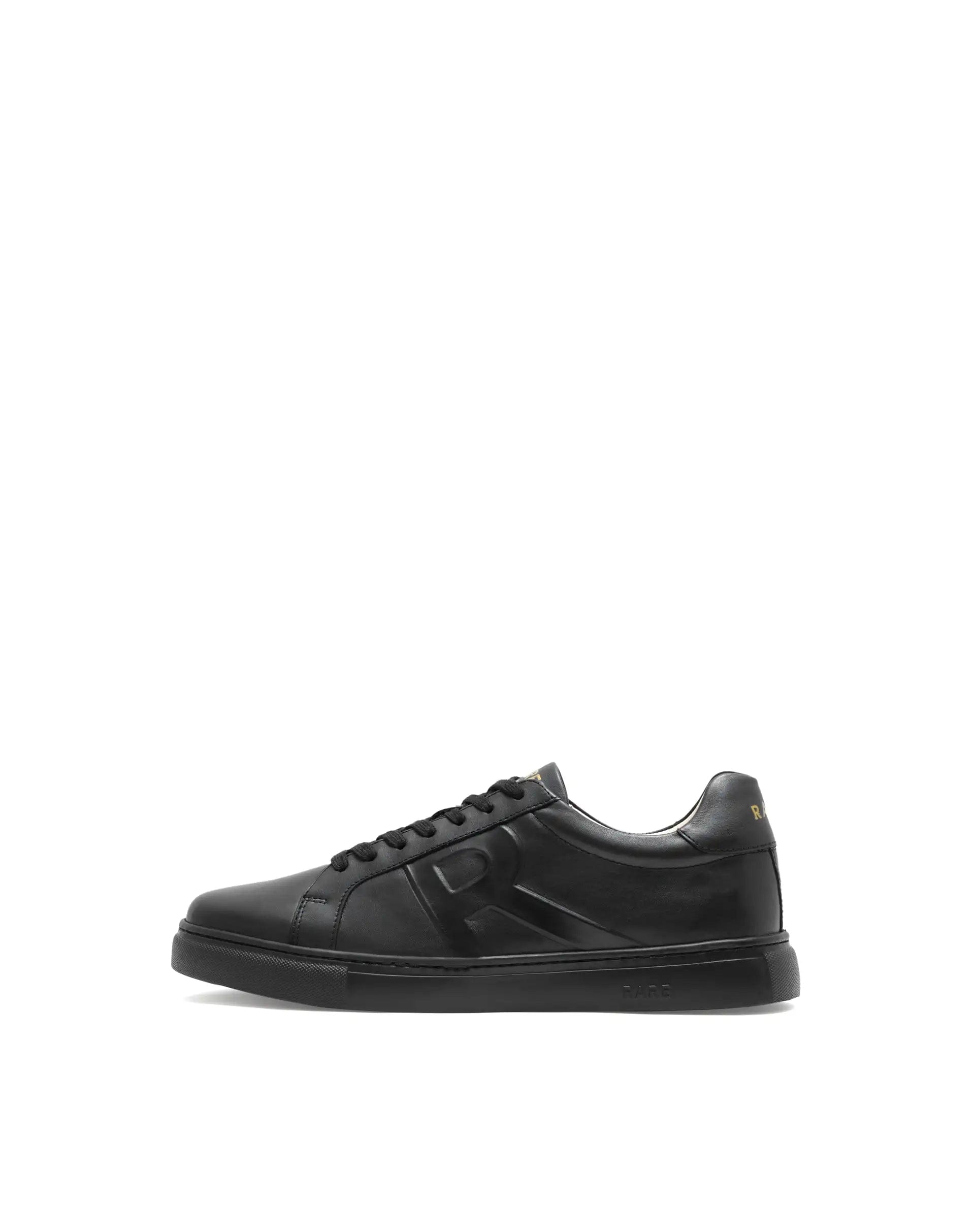 RAREZ Rare Rabbit Men's Odessa Black Genuine Leather Round Toe Low - Top Lace - Up Monochromatic Sneaker