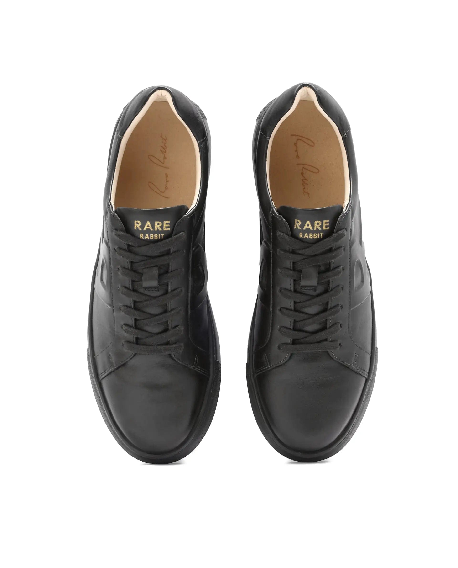 RAREZ Rare Rabbit Men's Odessa Black Genuine Leather Round Toe Low - Top Lace - Up Monochromatic Sneaker
