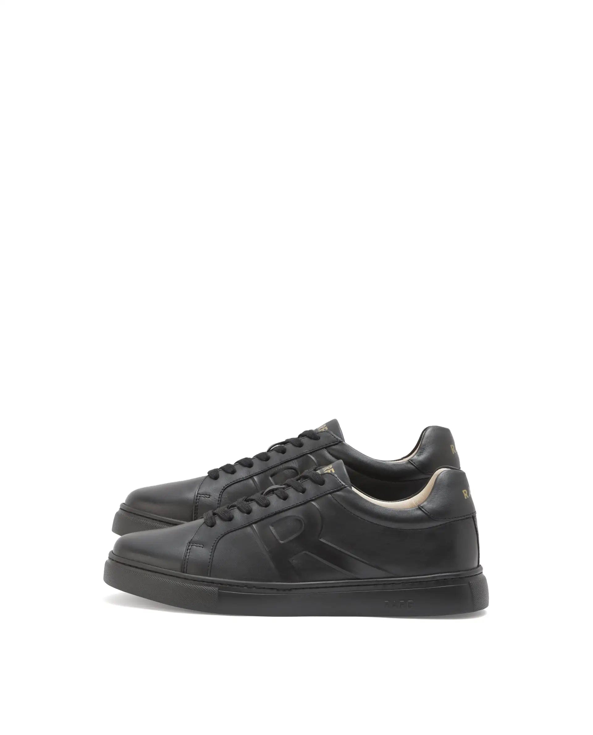 RAREZ Rare Rabbit Men's Odessa Black Genuine Leather Round Toe Low - Top Lace - Up Monochromatic Sneaker