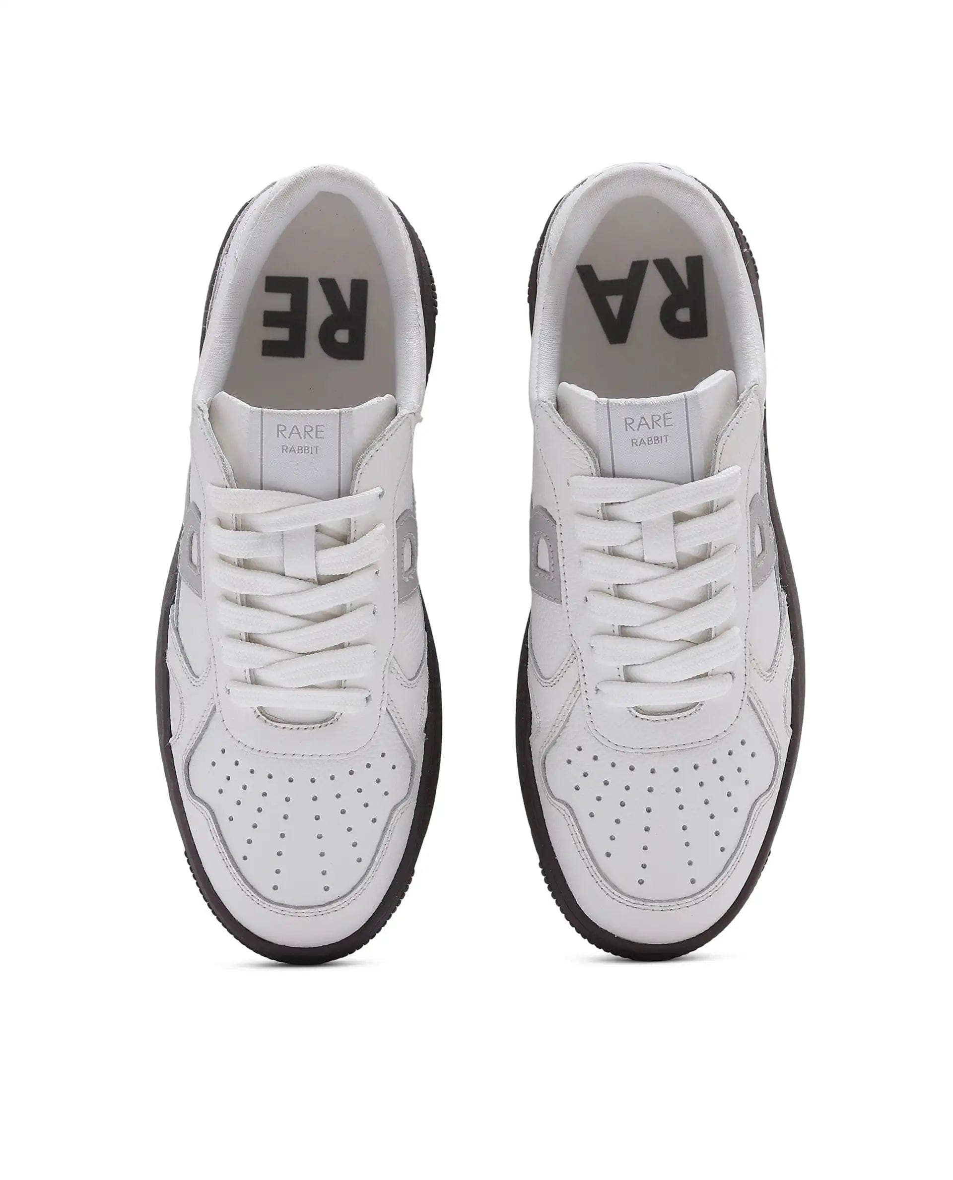 RAREZ Rare Rabbit Men's Kepler White Genuine Leather Low - Top Lace - Up Sneaker Shoes