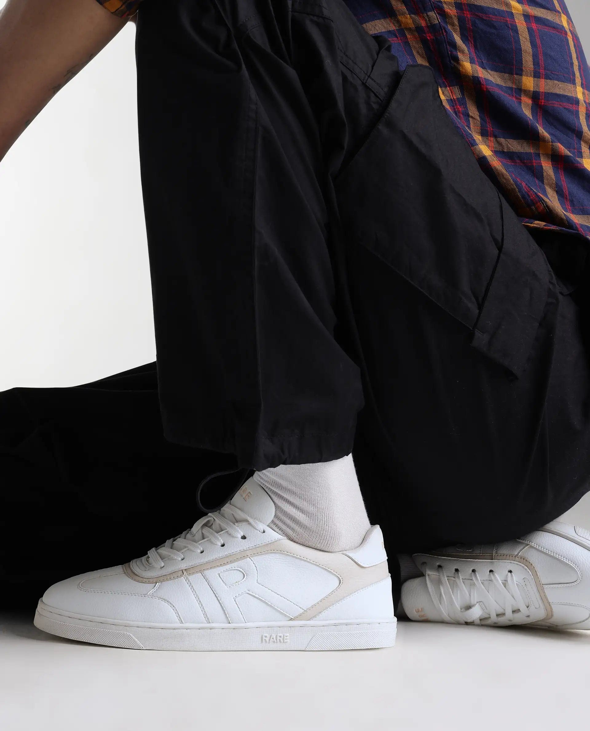 RAREZ Rare Rabbit Men's Dual White Micro Leather Sneaker