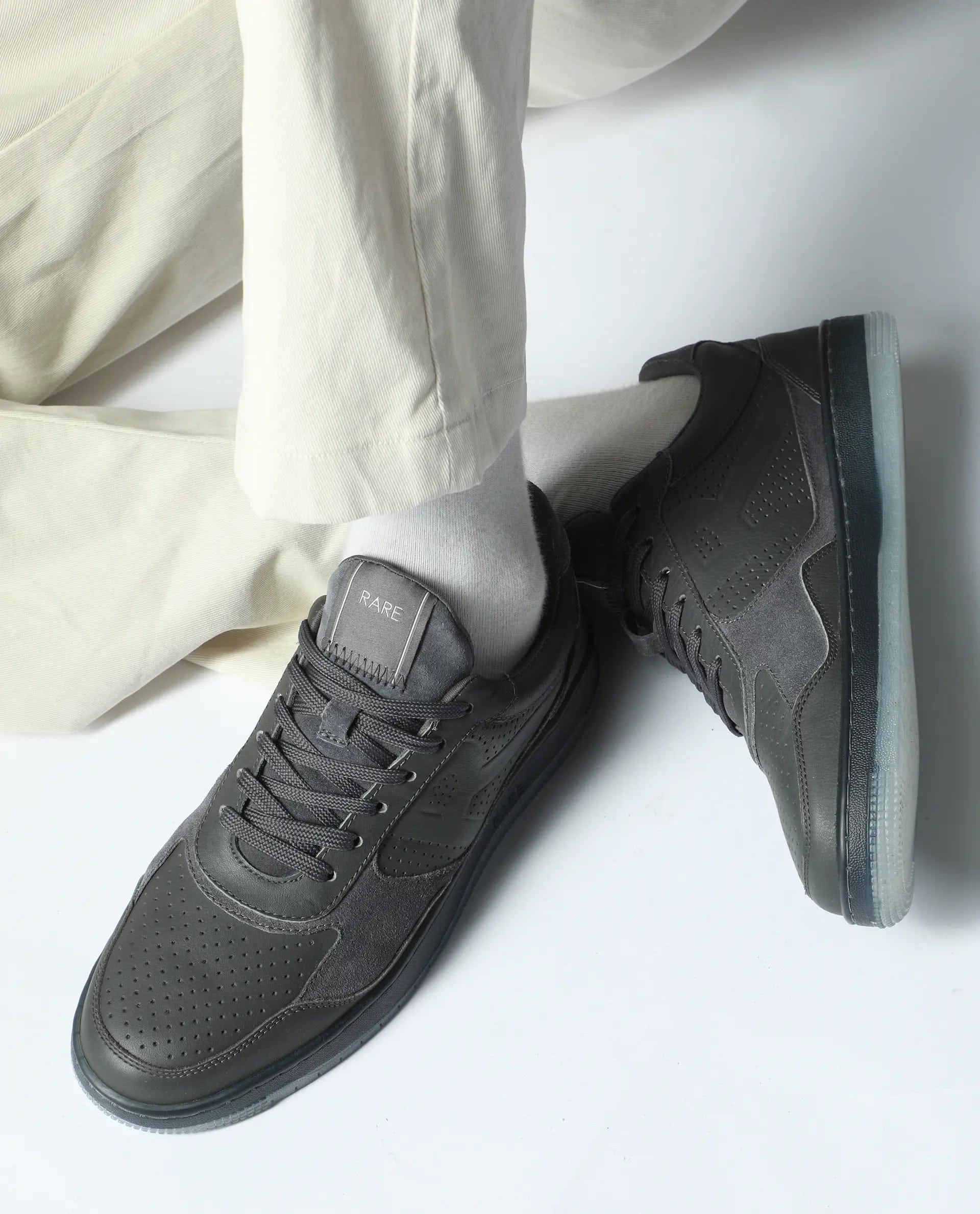 RAREZ Rare Rabbit Men's Reven Dark Grey Lace - Up Closure Leather Sneaker