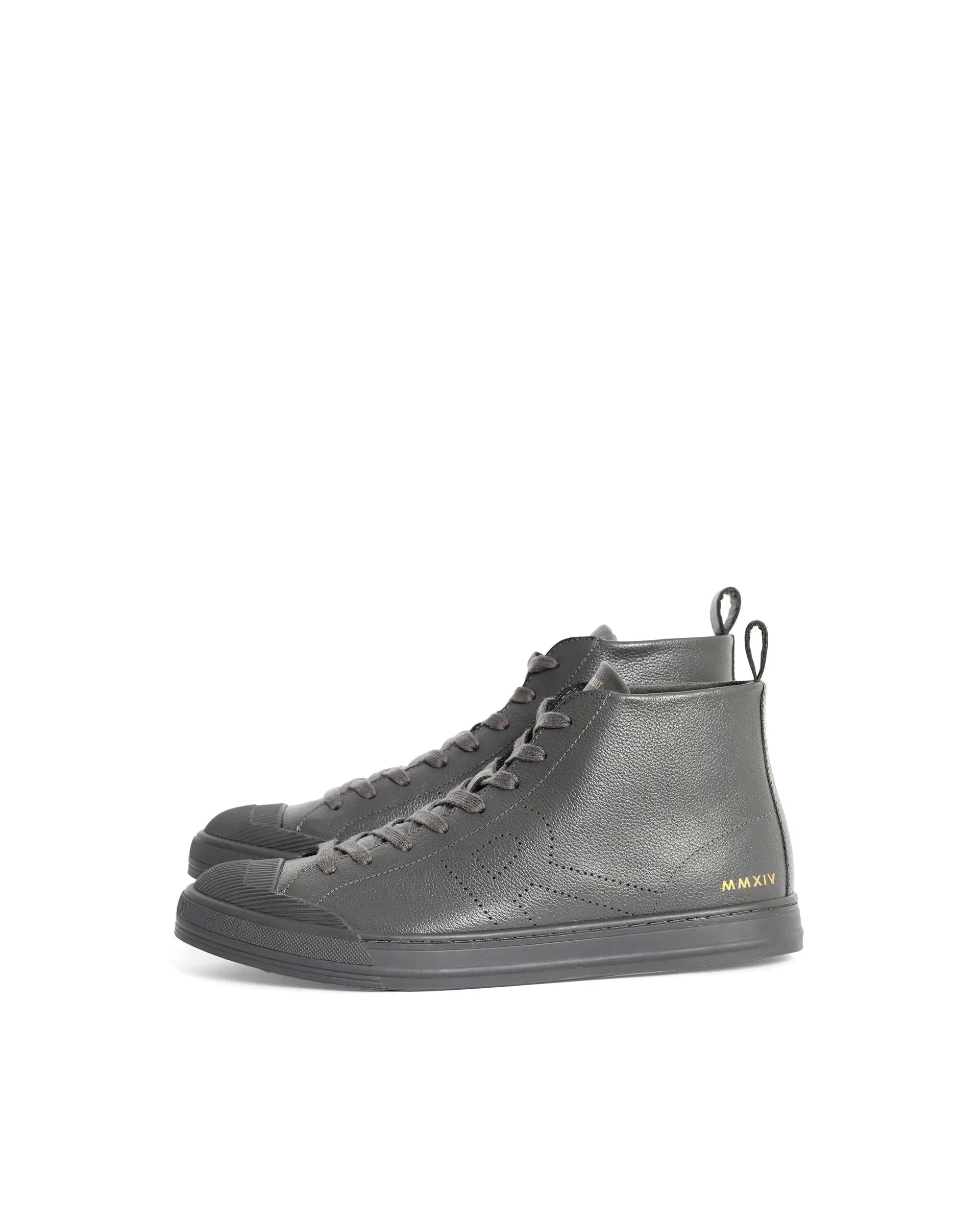 RAREZ Rare Rabbit Mens Sauron Hi Pro Dark Grey Premium Milled Leather Lace Up High Top Round Toe Sneaker Shoes