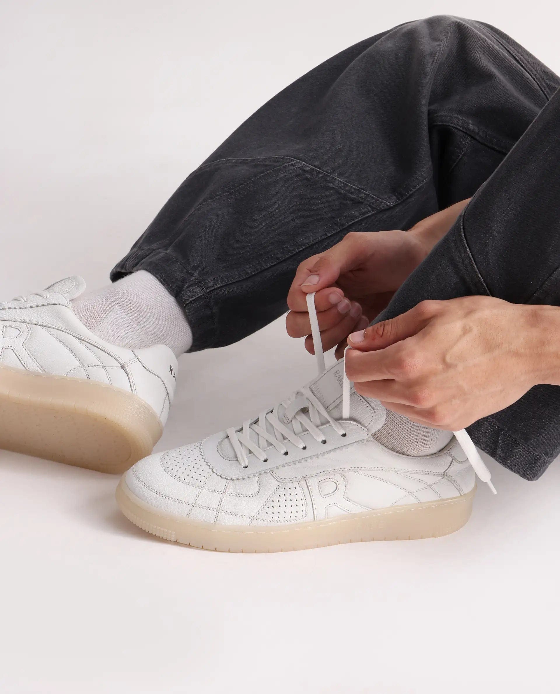 RAREZ Rare Rabbit Men's Rango White Leather Lace - Up Closure Sneaker
