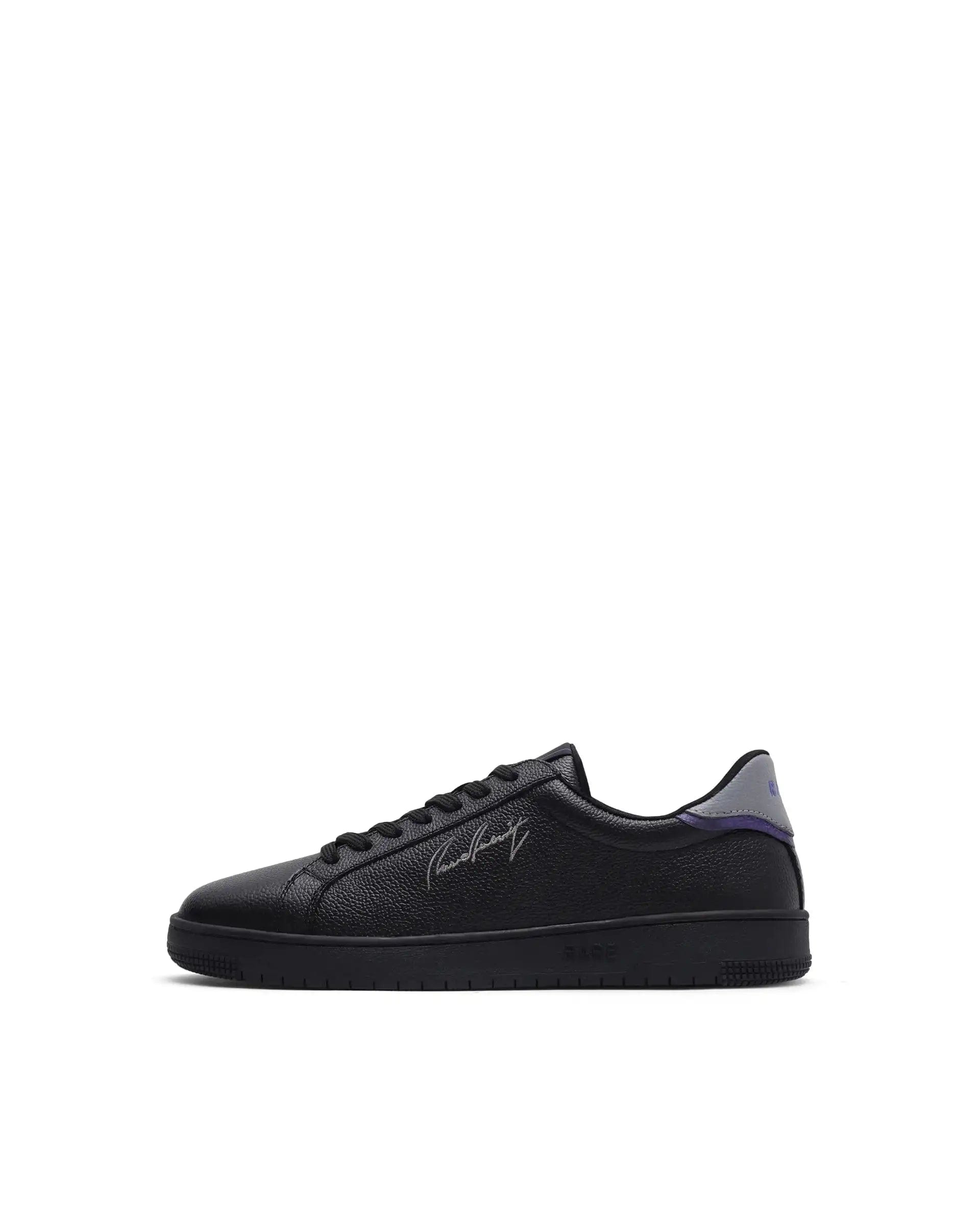 RAREZ Rare Rabbit Men Elliot Black Genuine Leather Embroidered Signature Low - Top Lace - Up Closure Sneaker