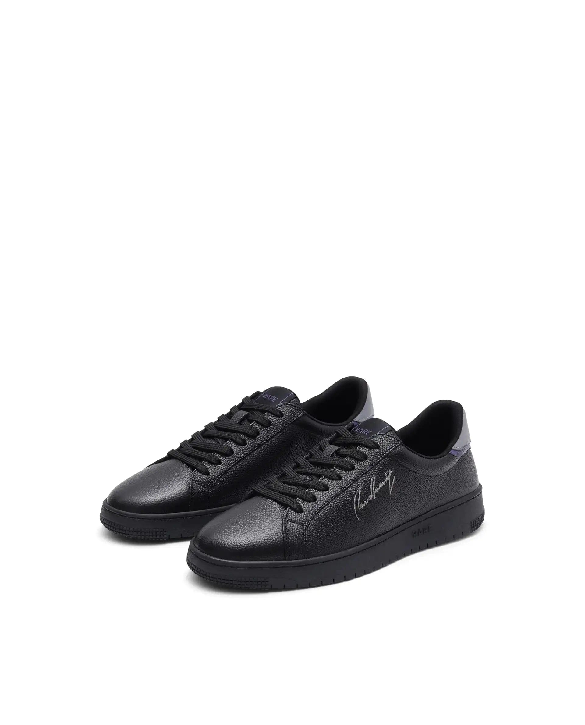 RAREZ Rare Rabbit Men Elliot Black Genuine Leather Embroidered Signature Low - Top Lace - Up Closure Sneaker