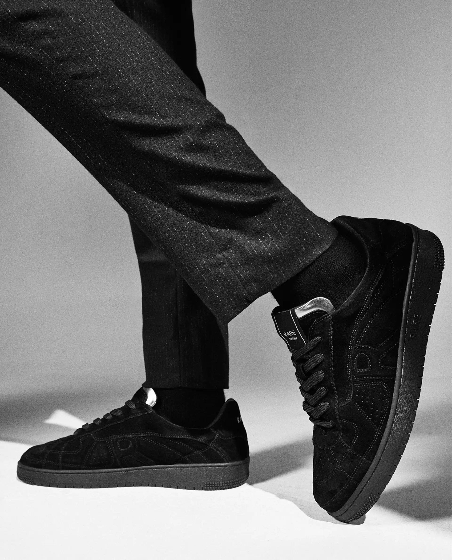 RAREZ Rare Rabbit Men Ragno Black Genuine Suede Leather Low - Top Lace Up Sneaker Shoes