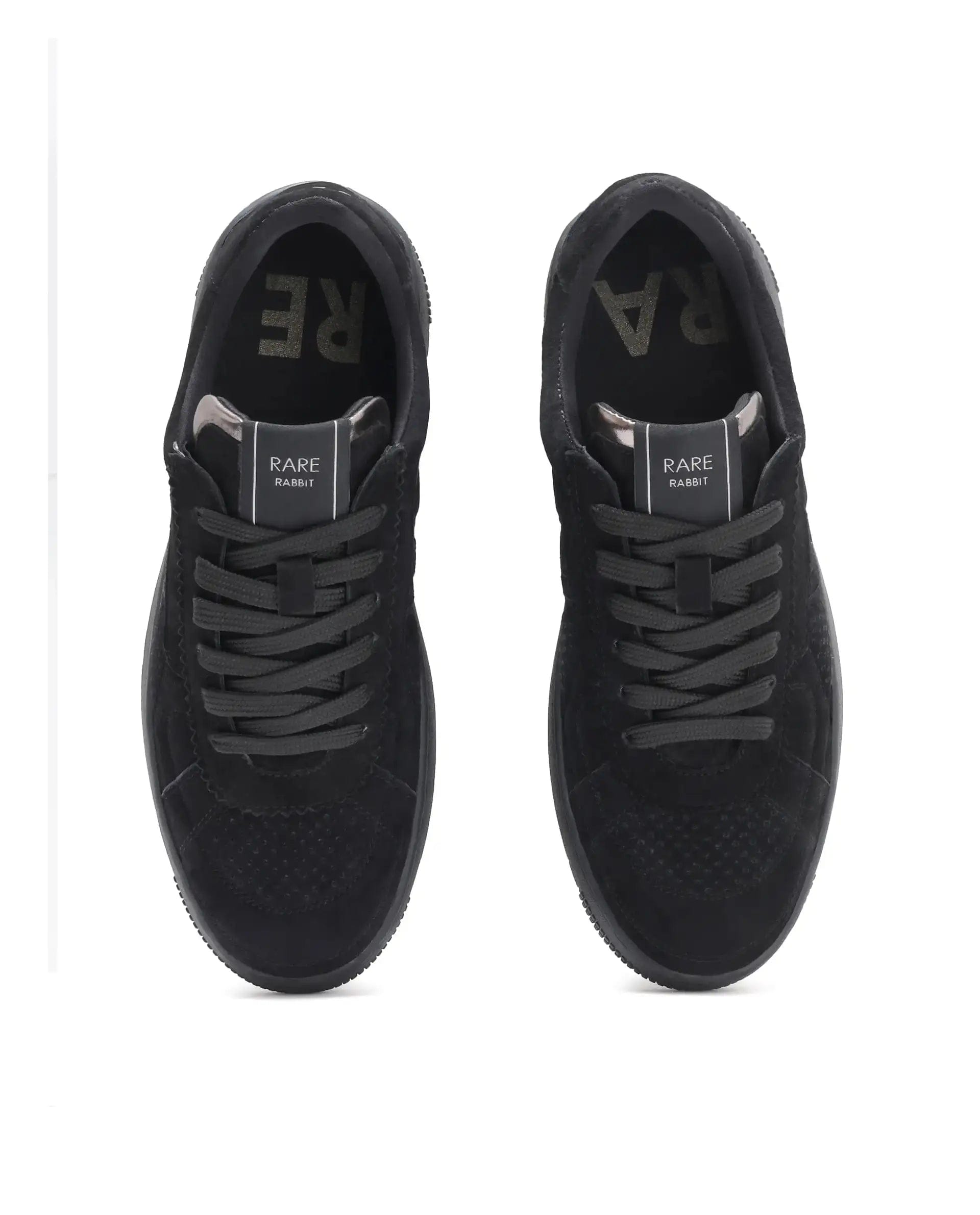 RAREZ Rare Rabbit Men Ragno Black Genuine Suede Leather Low - Top Lace Up Sneaker Shoes