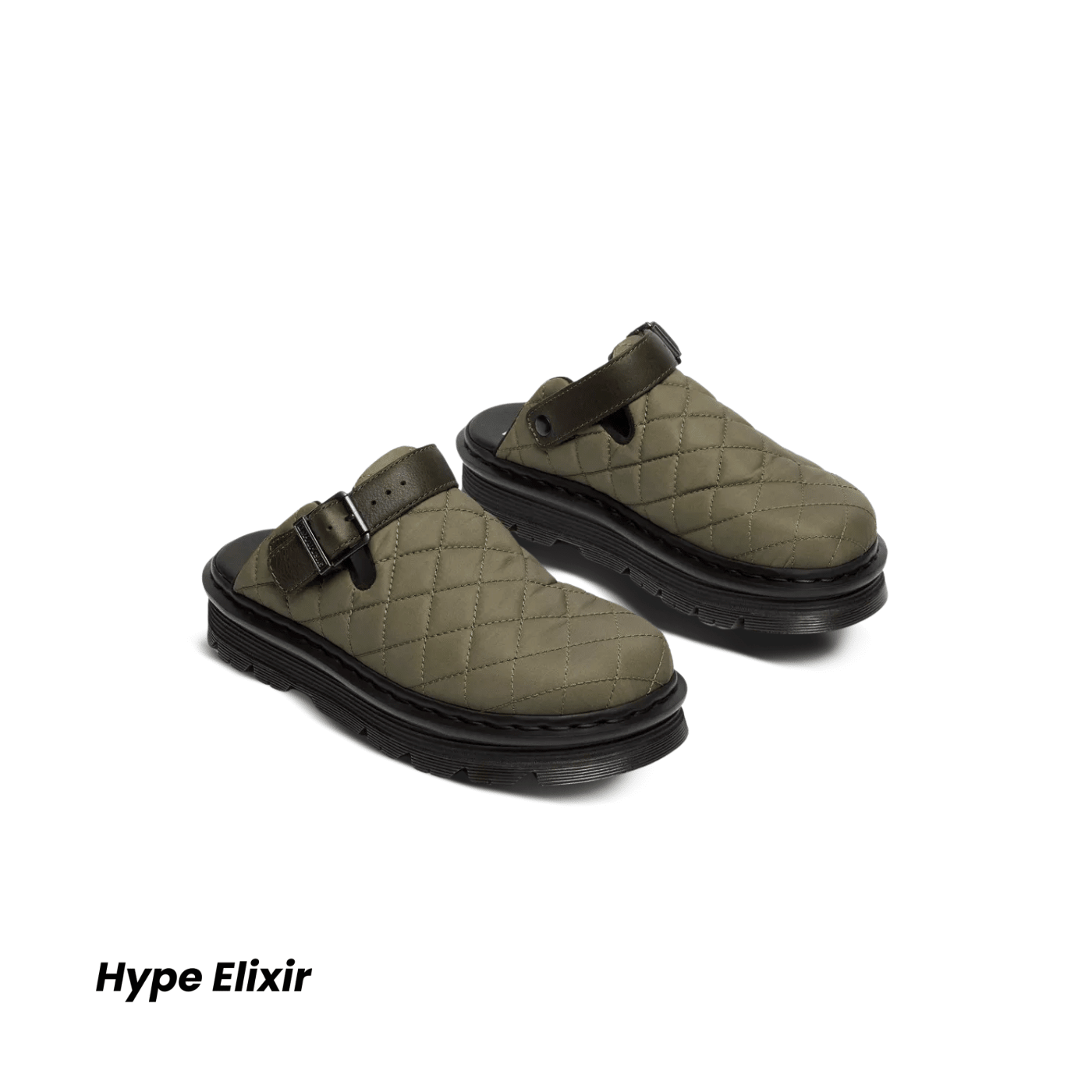 Dr. Martens Zebzag Quilted Canvas Slingback Platform Mules Olive Green