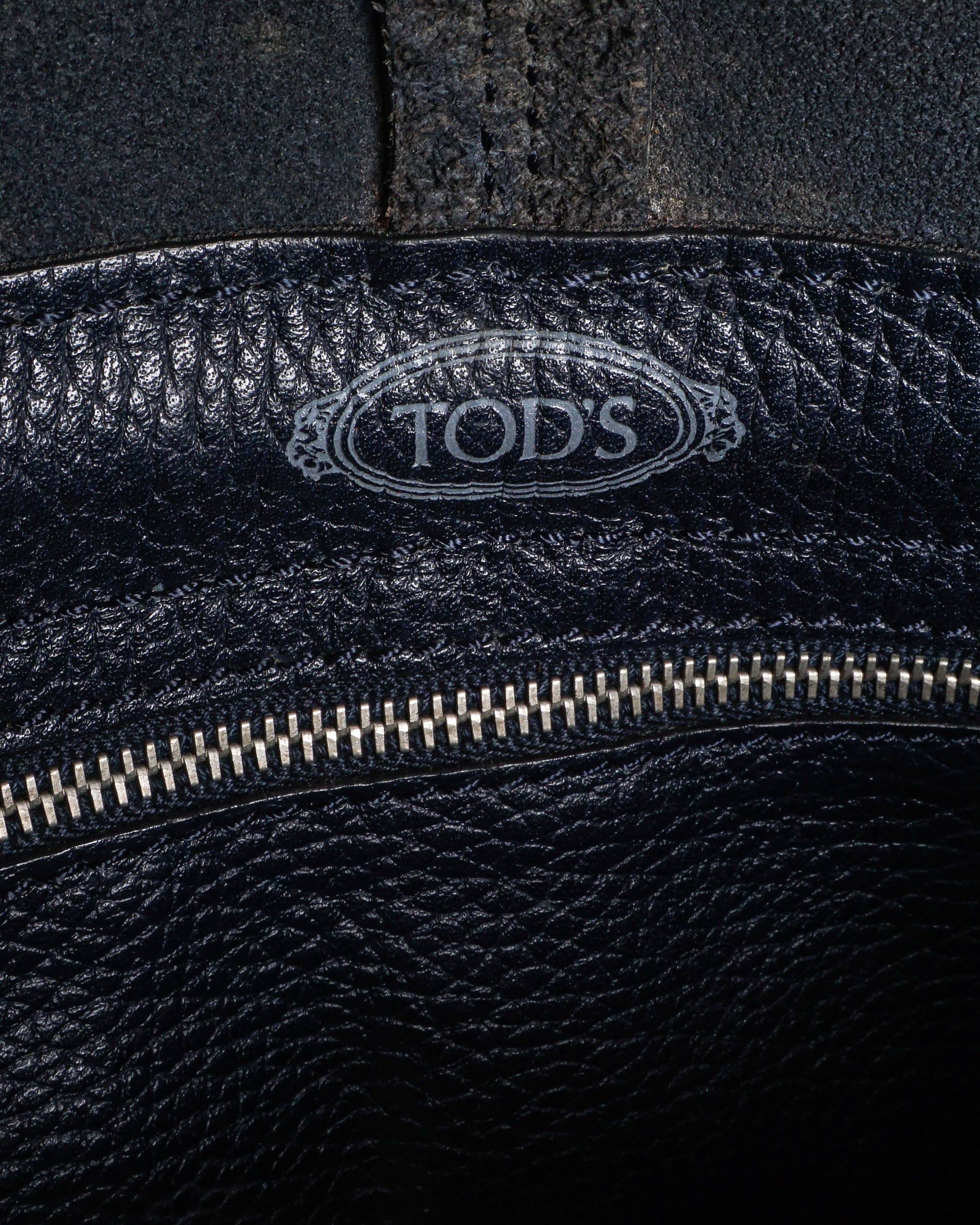 Tod's Dark Navy Pebbled Leather Shoulder Bag